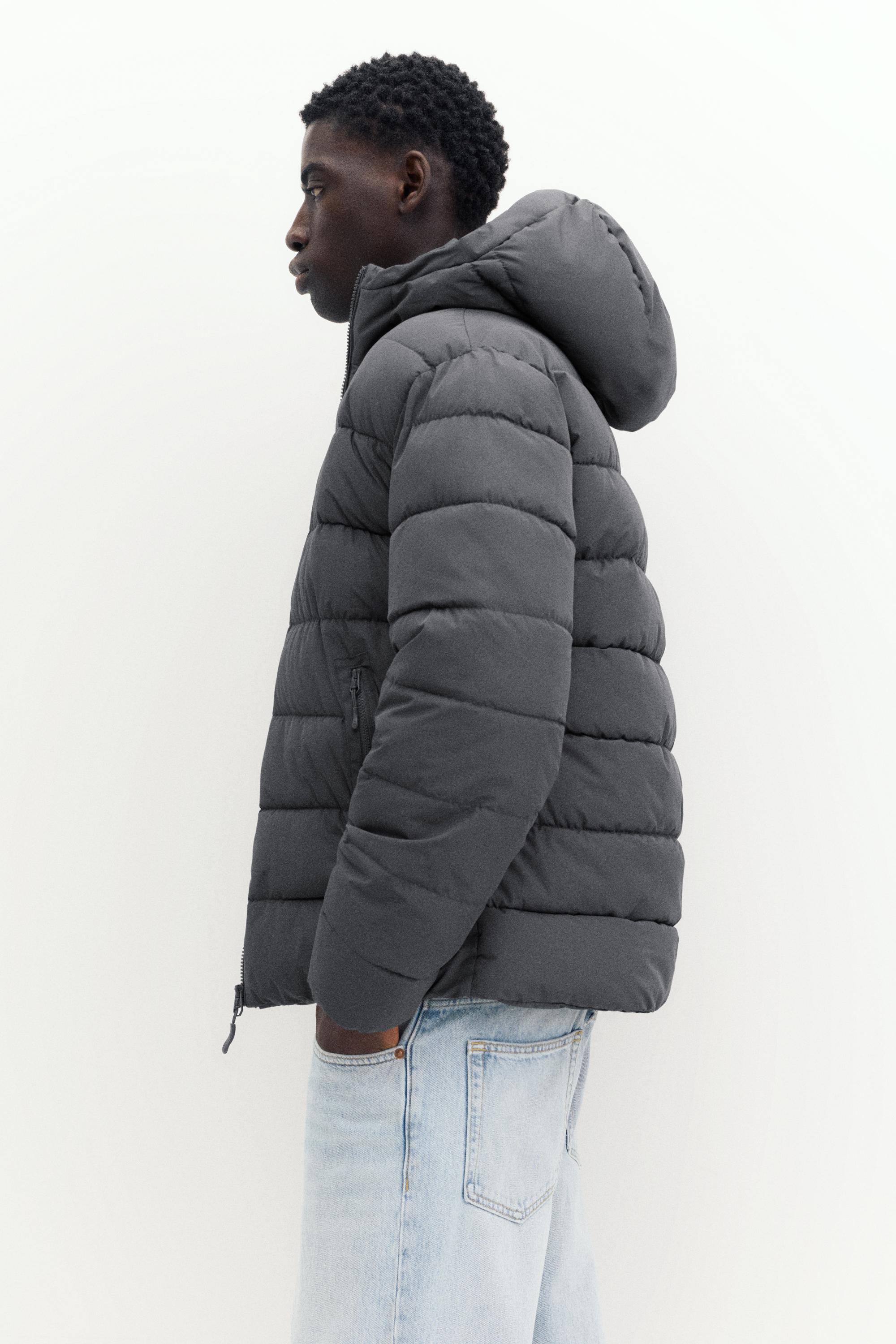 Puffer jacket with hood — Dark grey