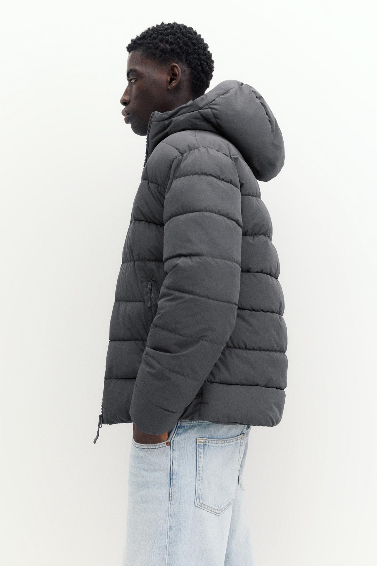Puffer jacket with hood — Dark grey