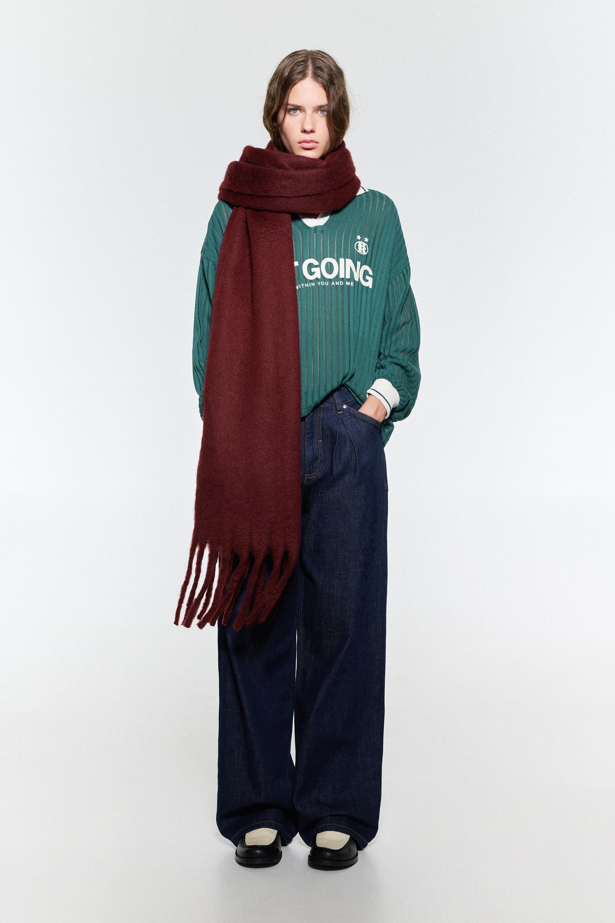 Maxi mohair-effect scarf — Maroon