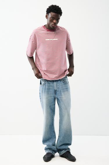 Striped T-shirt with text — Burgundy 4