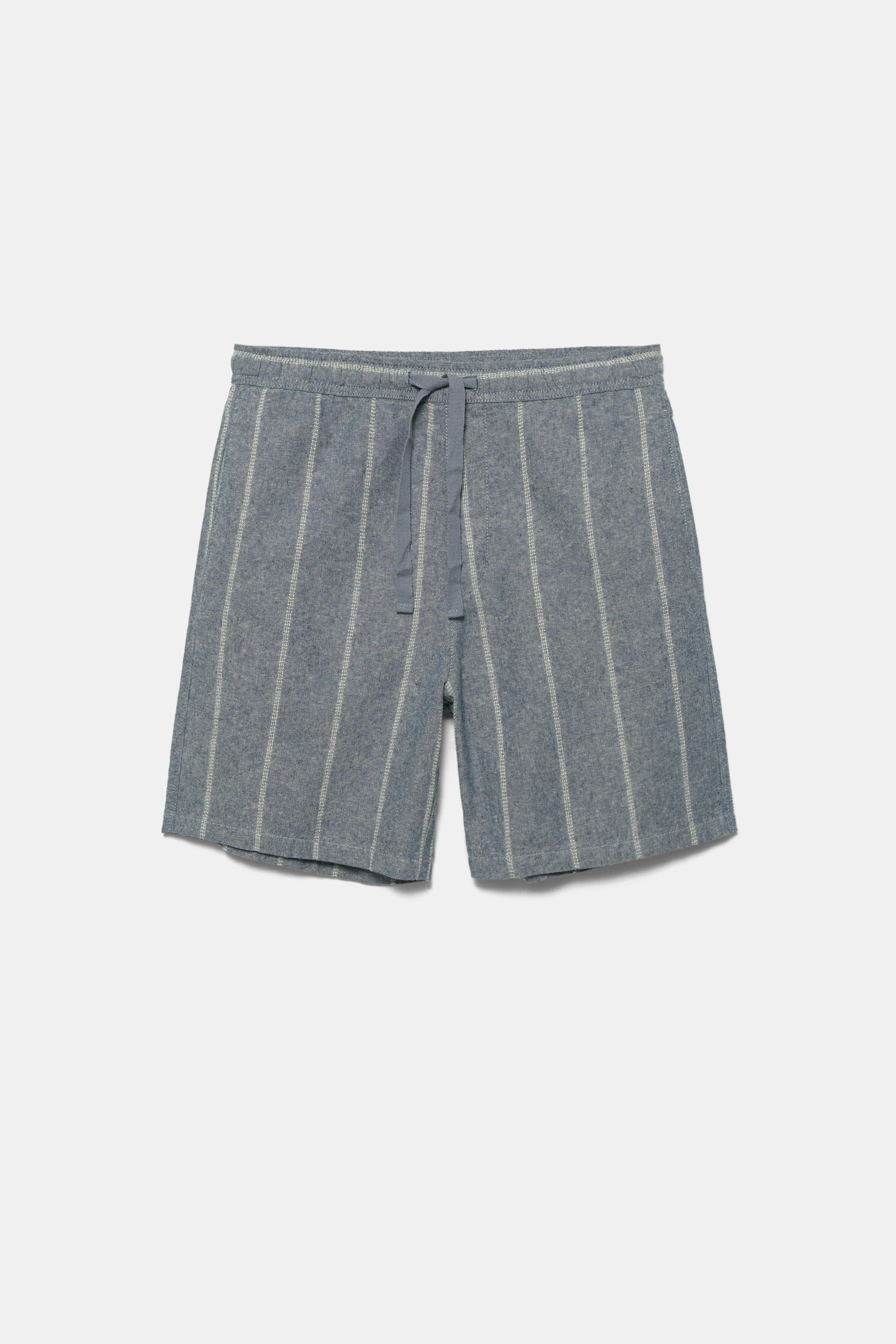 Linen blend jogger Bermuda shorts — Striped