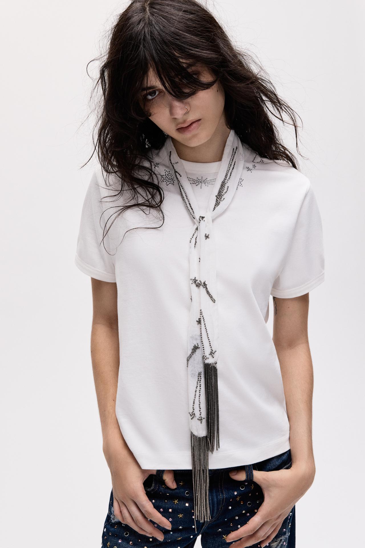 Oscar Ouyang beaded tie — Ecru