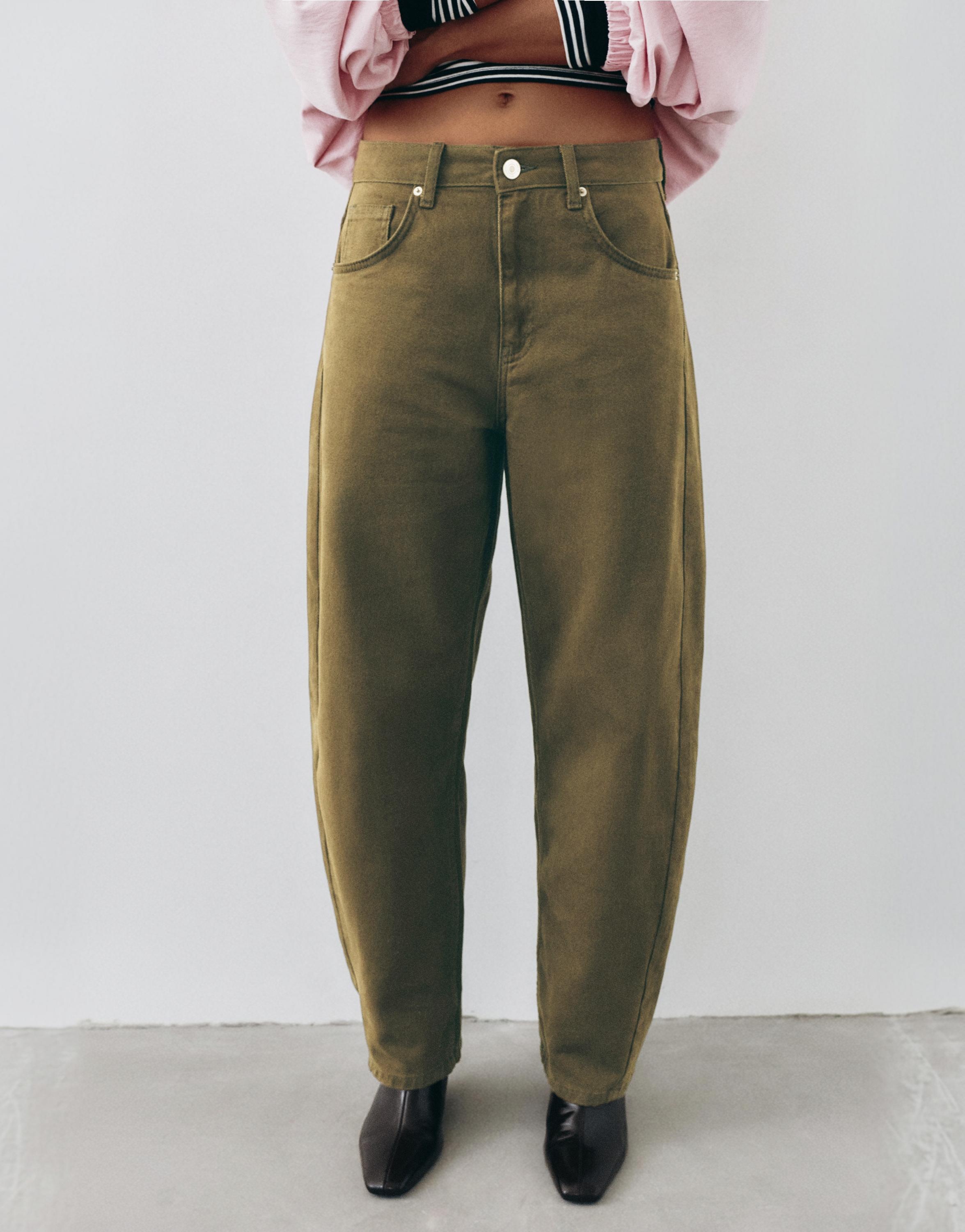 Low-rise barrel jeans — Khaki