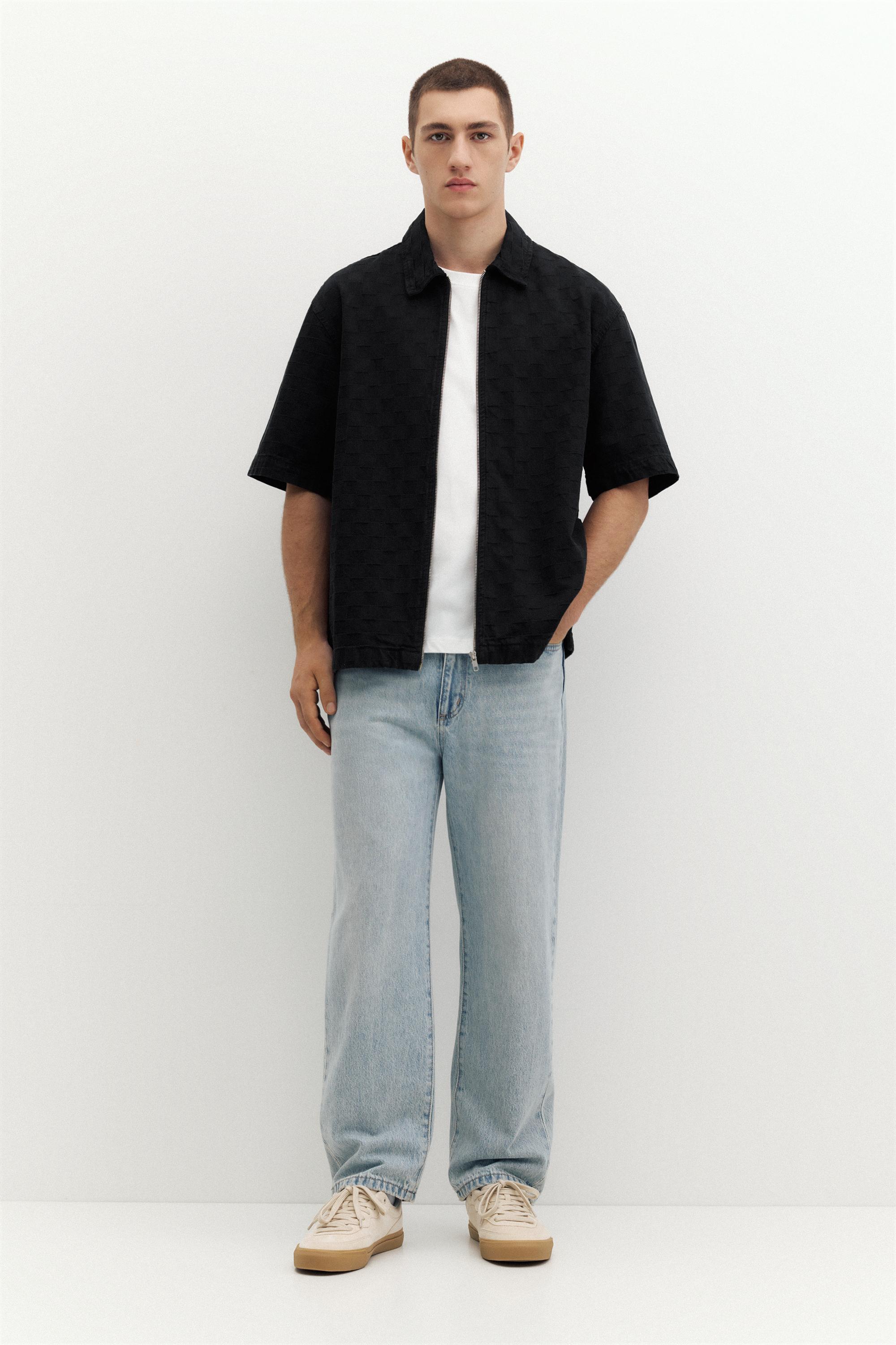 Short sleeve zip check shirt — Black