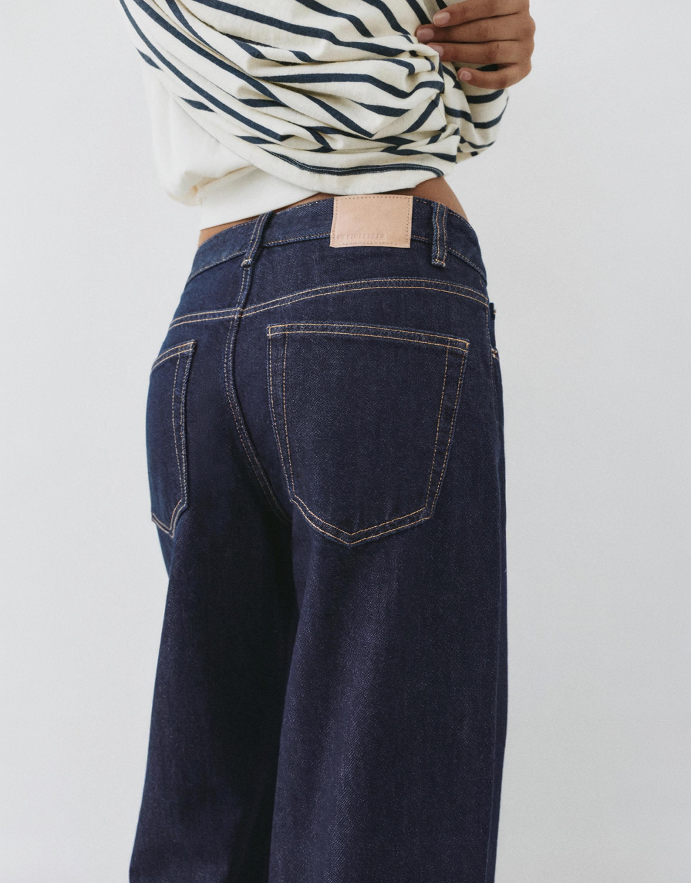 High-waist wide straight-leg jeans — Ink blue