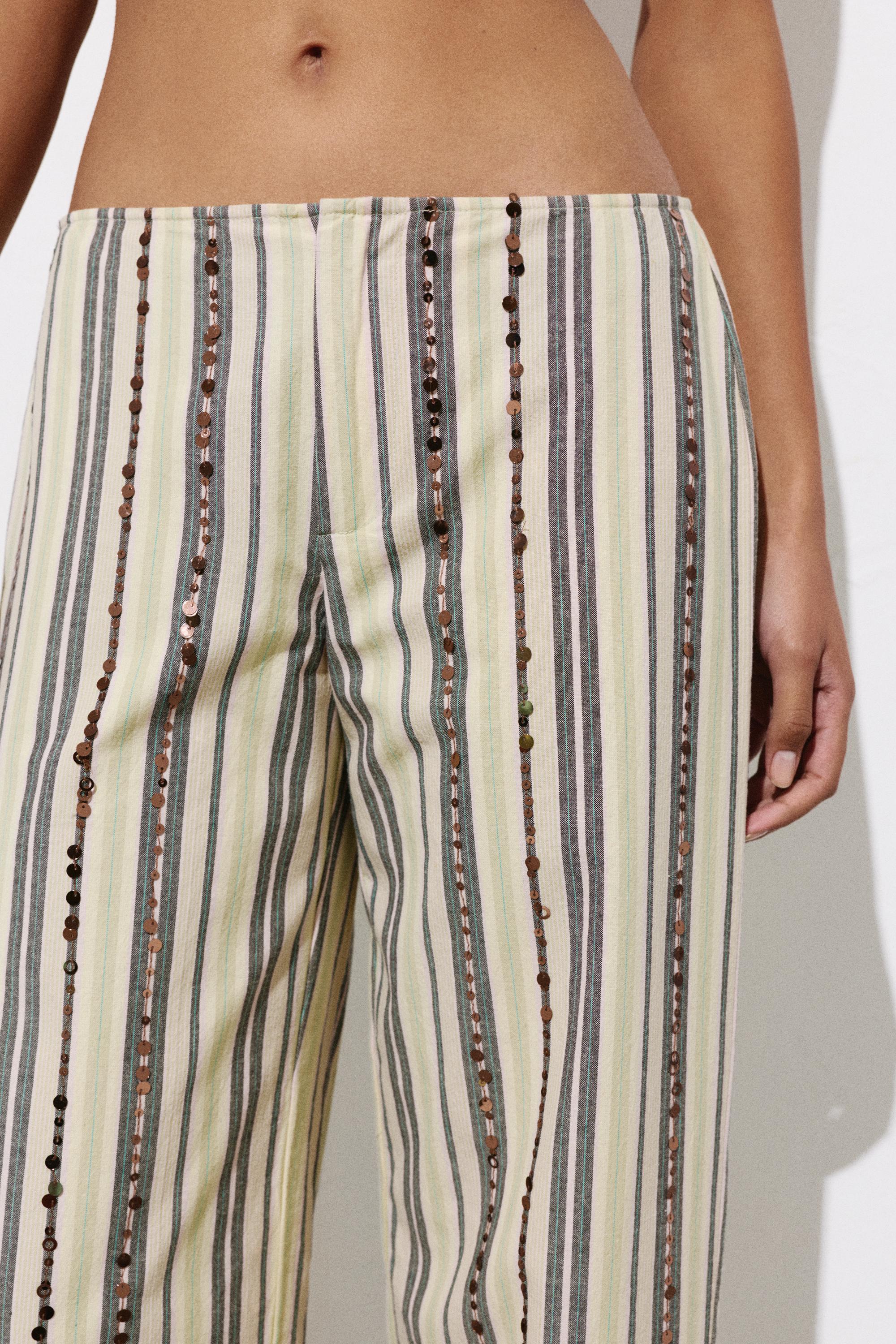 Striped sequin trousers — Brown