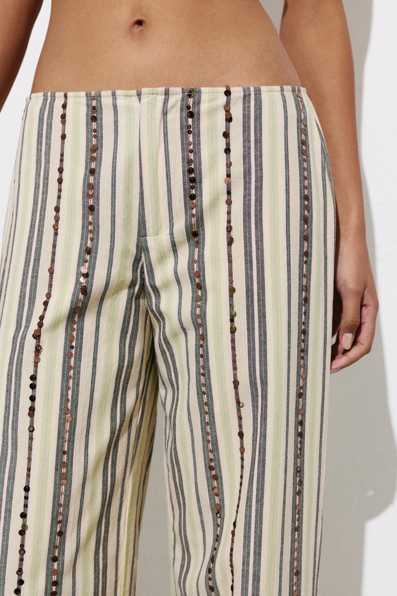 Striped sequin trousers — Brown