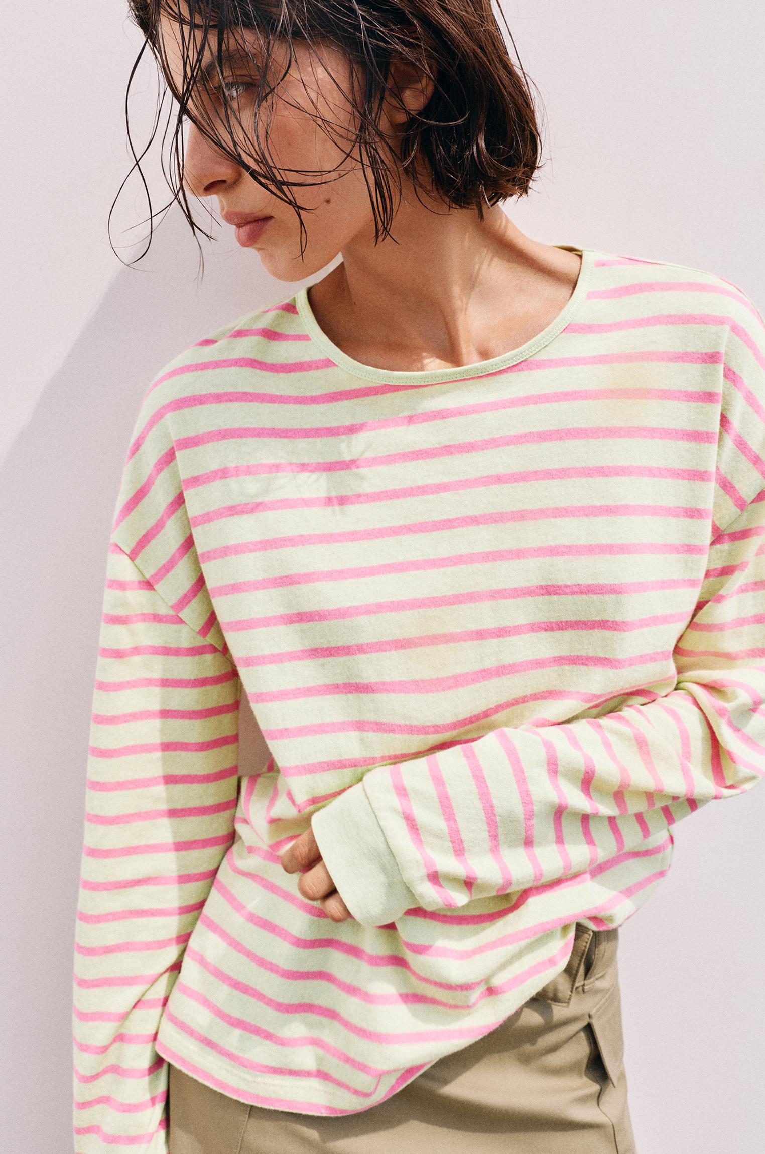 Oversize long sleeve striped T-shirt — Lime