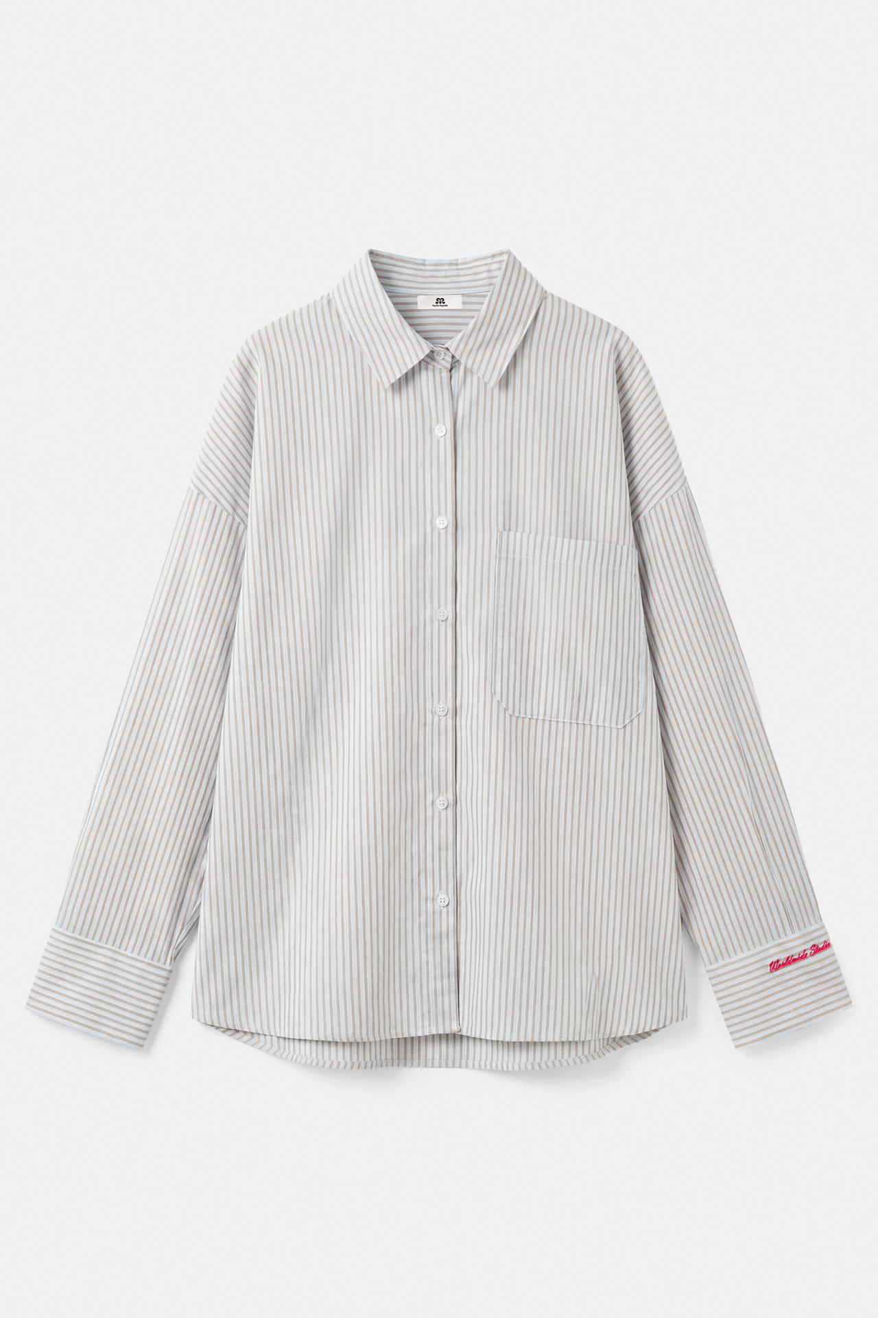 Embroidered striped shirt — Pastel blue
