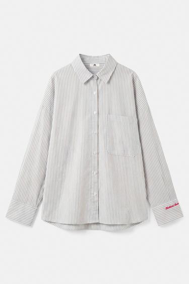 Embroidered striped shirt — Pastel blue 6