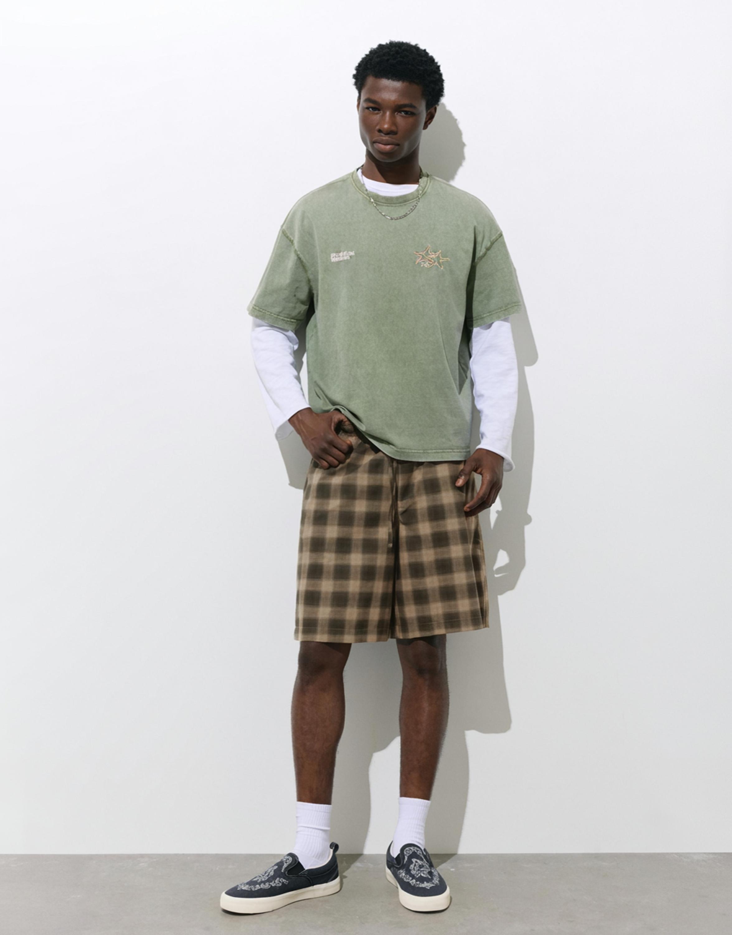 Kareli jogger bermuda şort - Görsel 8