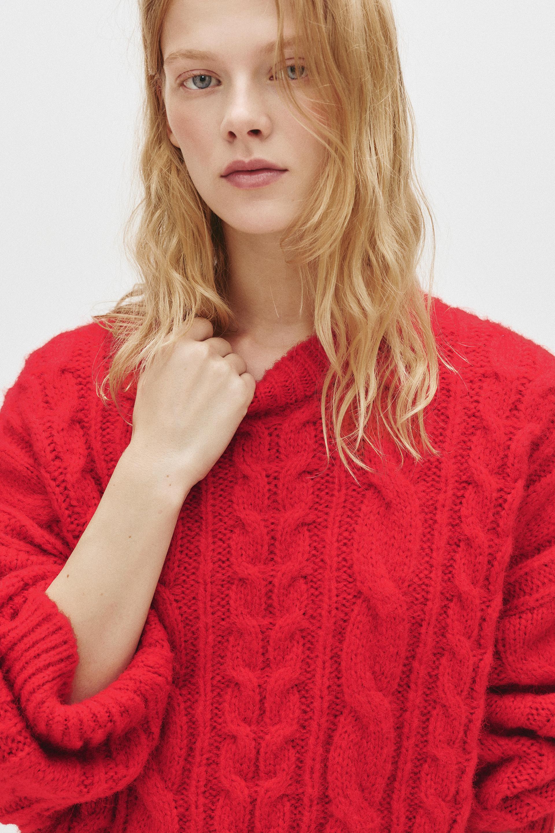 Sweater Jersey Rojo Mujer Pull And Bear Suéter Oversize Ochos