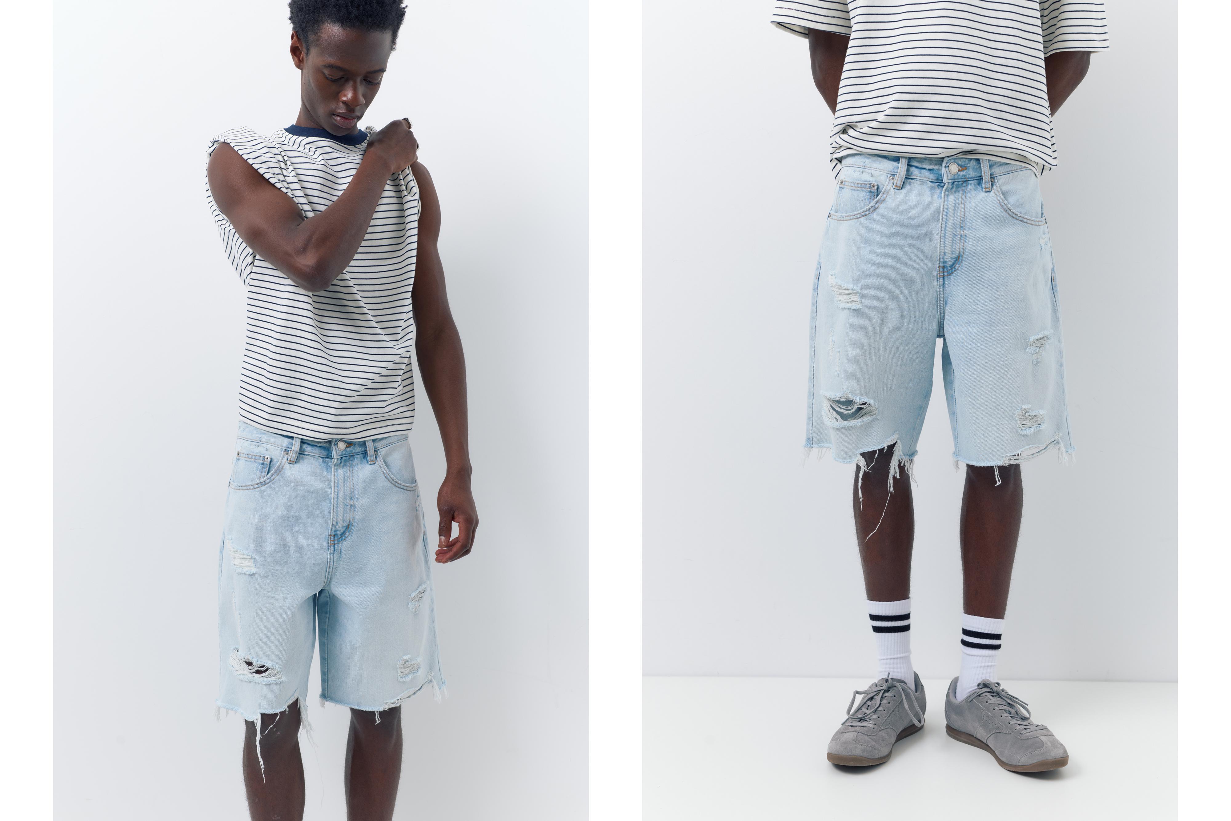 Straight-leg denim Bermuda shorts — Pale blue