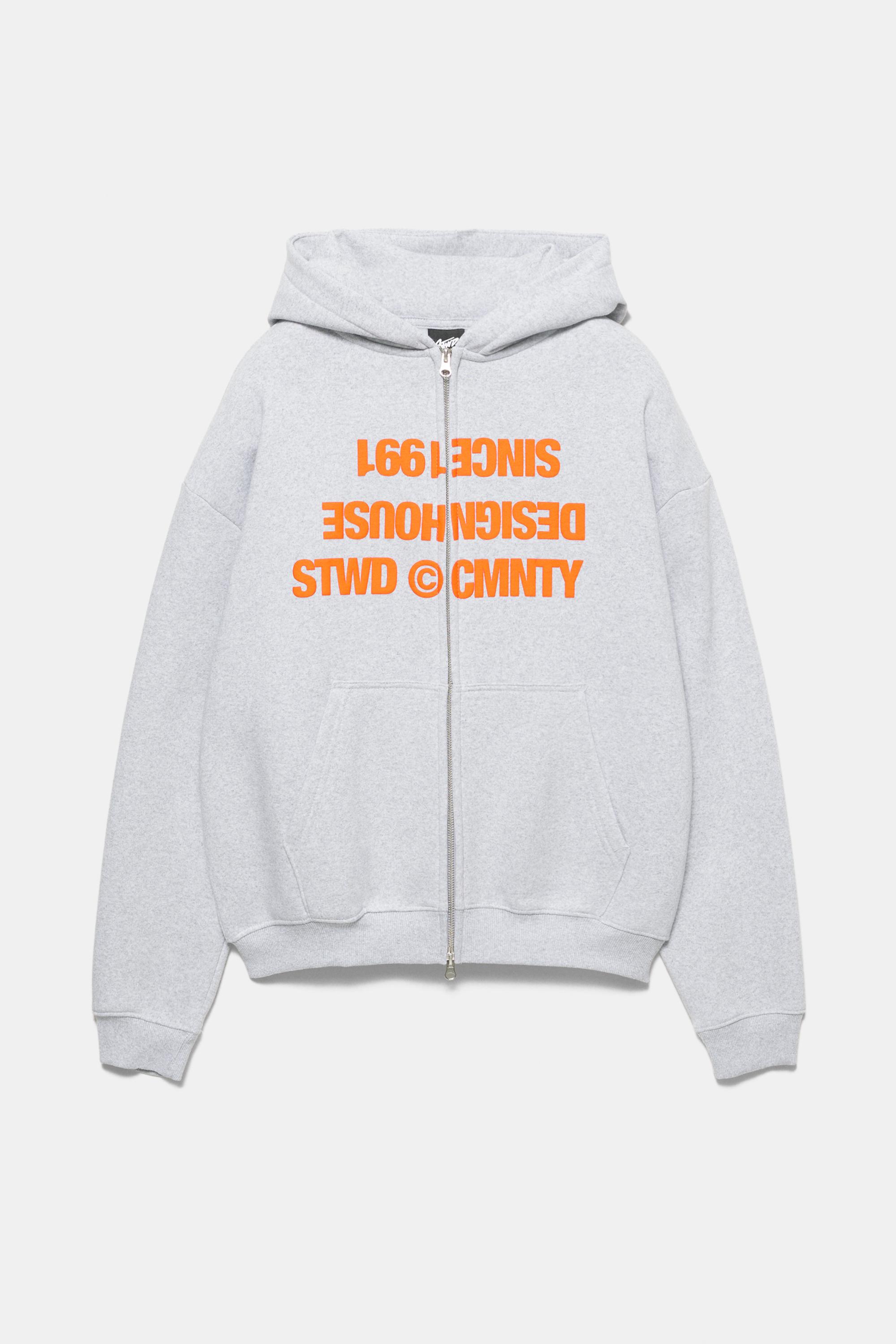 Kapüşonlu fermuarlı yazılı sweatshirt - Görsel 3