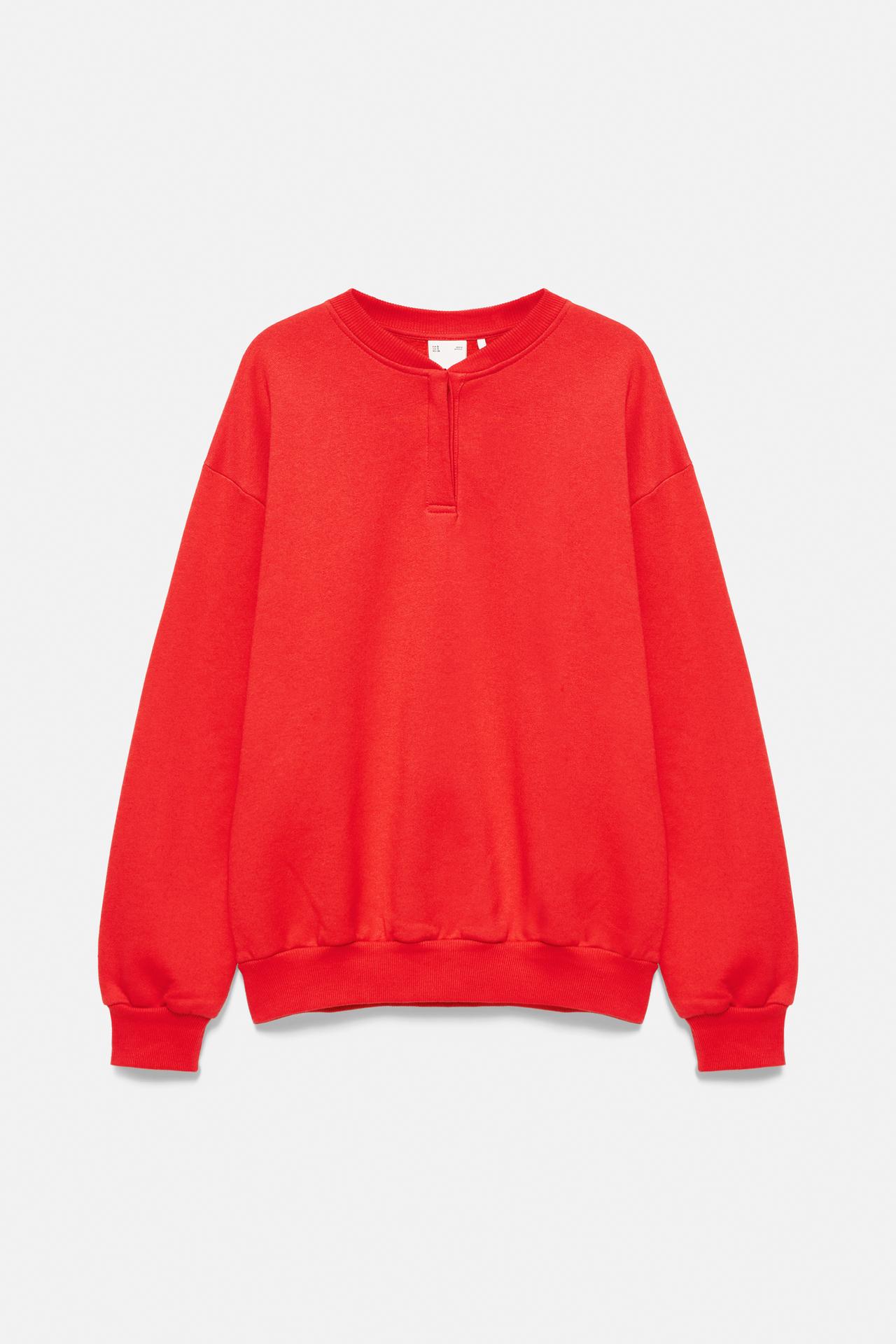 Henley neck button sweatshirt — Red