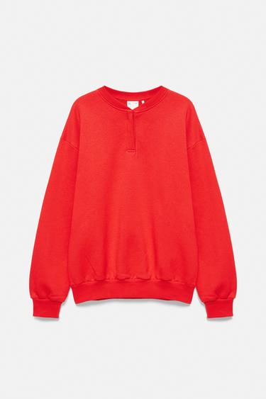 Henley neck button sweatshirt — Red 6