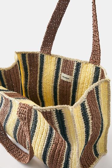 Striped woven tote bag — Brown 6