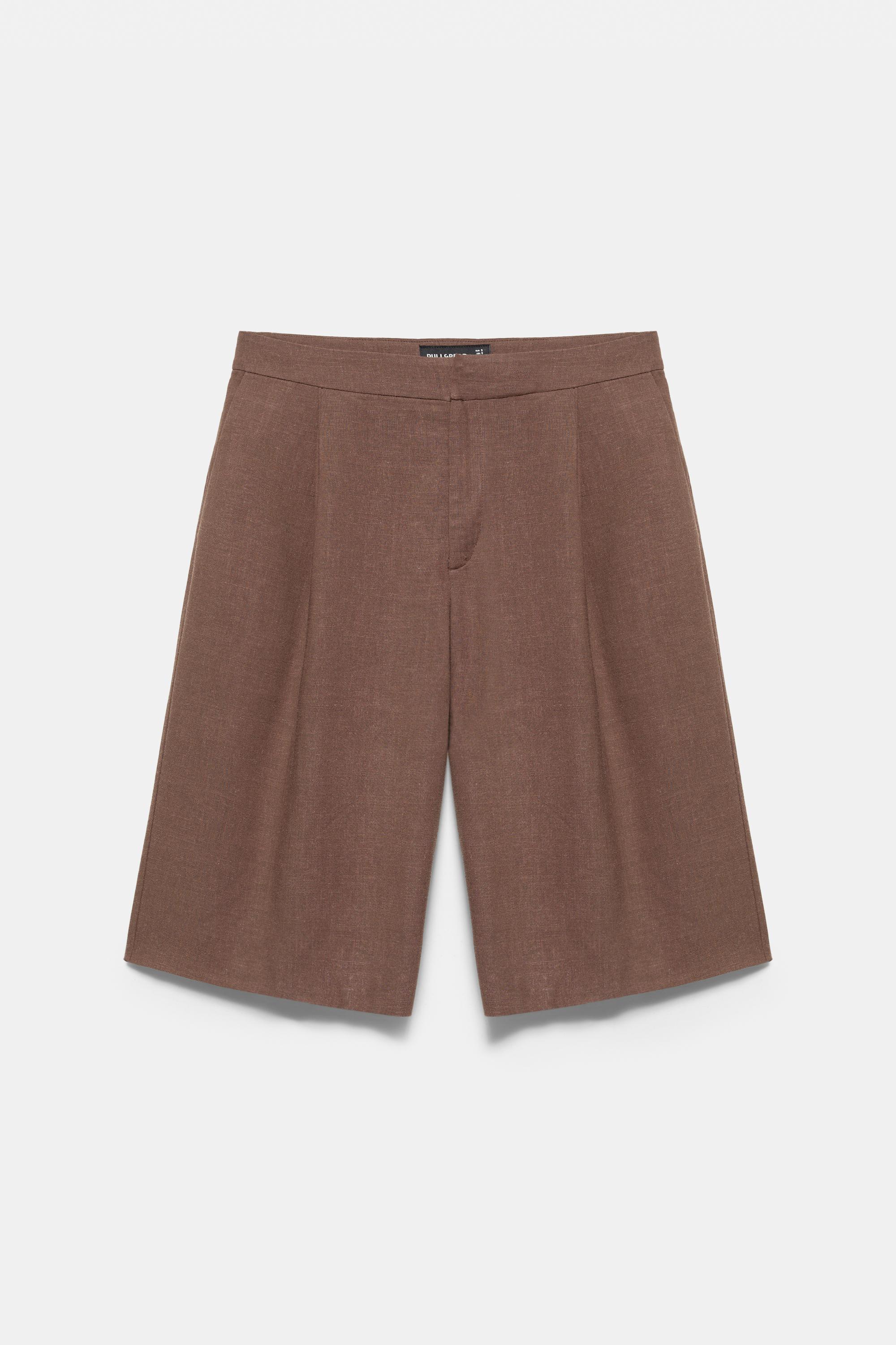 Rustic darted Bermuda shorts — Brown