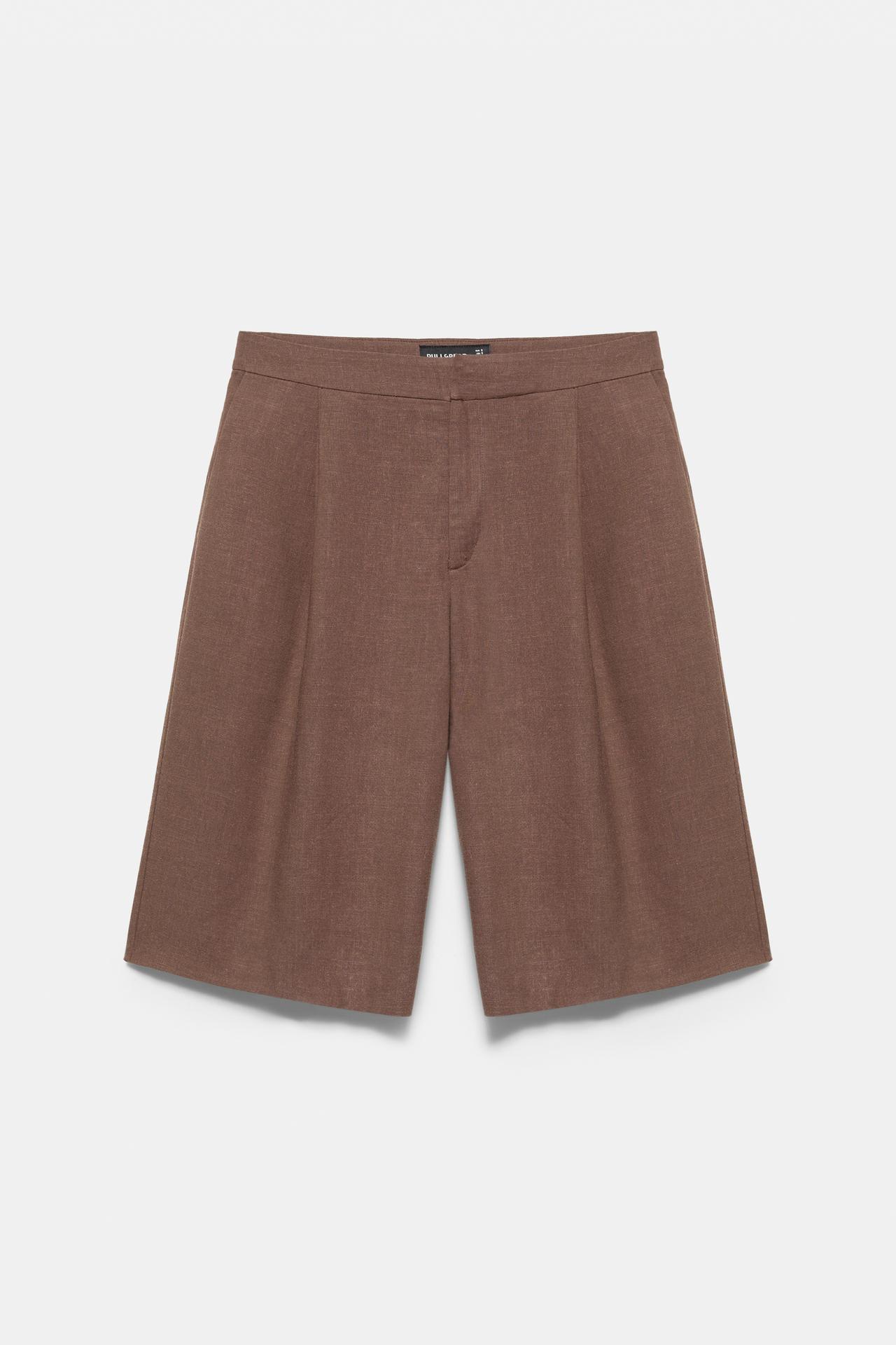 Rustic darted Bermuda shorts — Brown