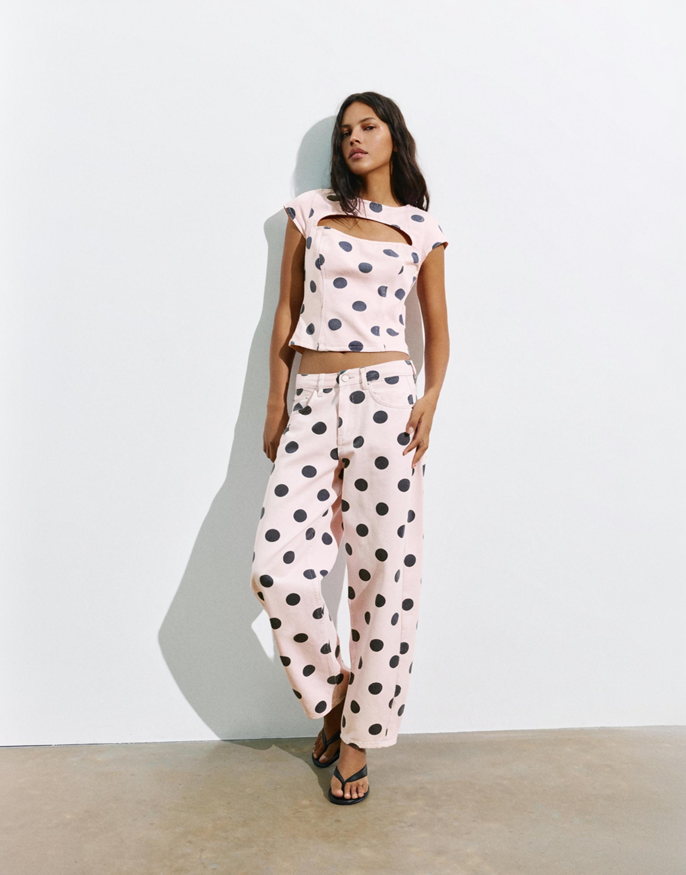 Polka dot cut-out top — Pink