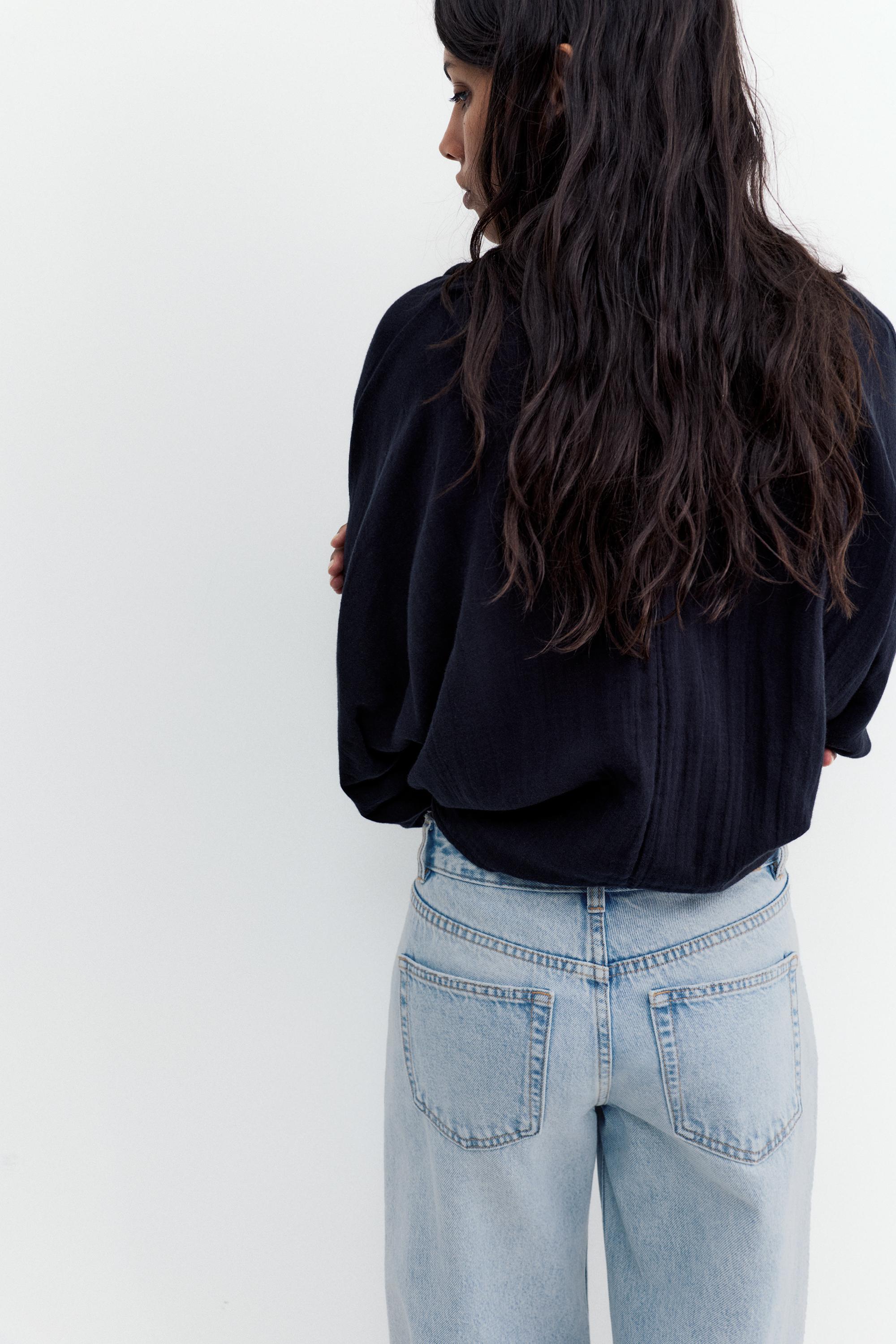 Straight-leg baggy jeans with rhinestones — Pale blue