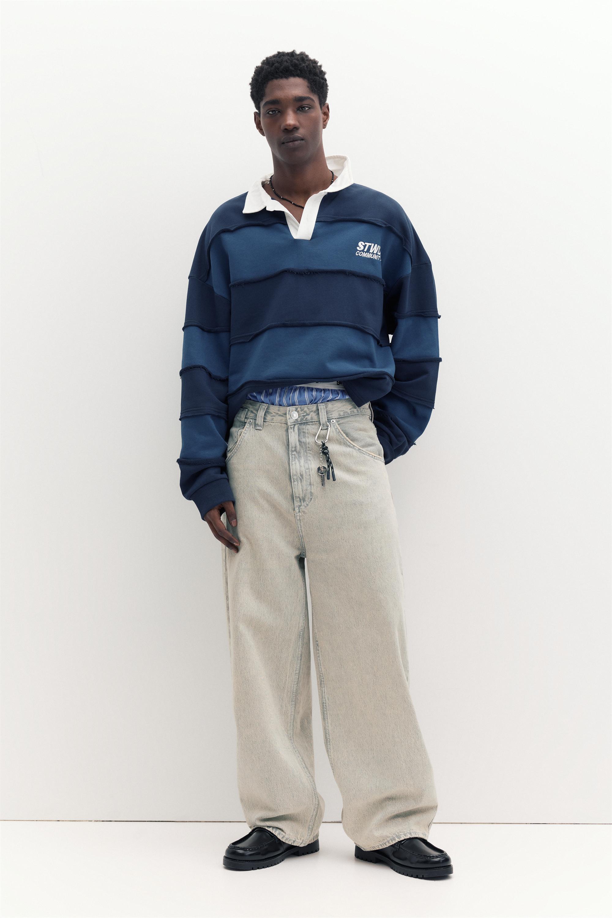 Embroidered super baggy jeans — Pale grey