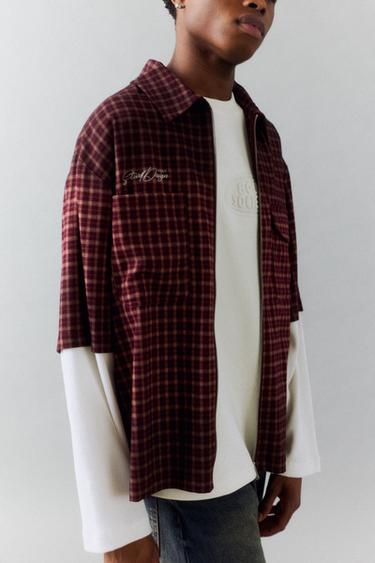 Double sleeve waffle-knit shirt — Burgundy 6