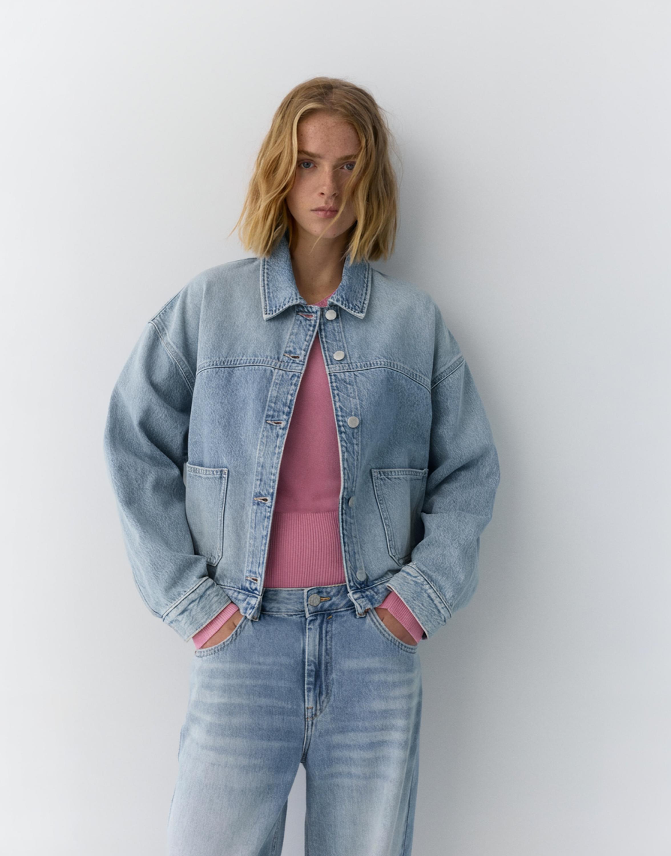 Boxy kesim denim ince ceket - Görsel 7