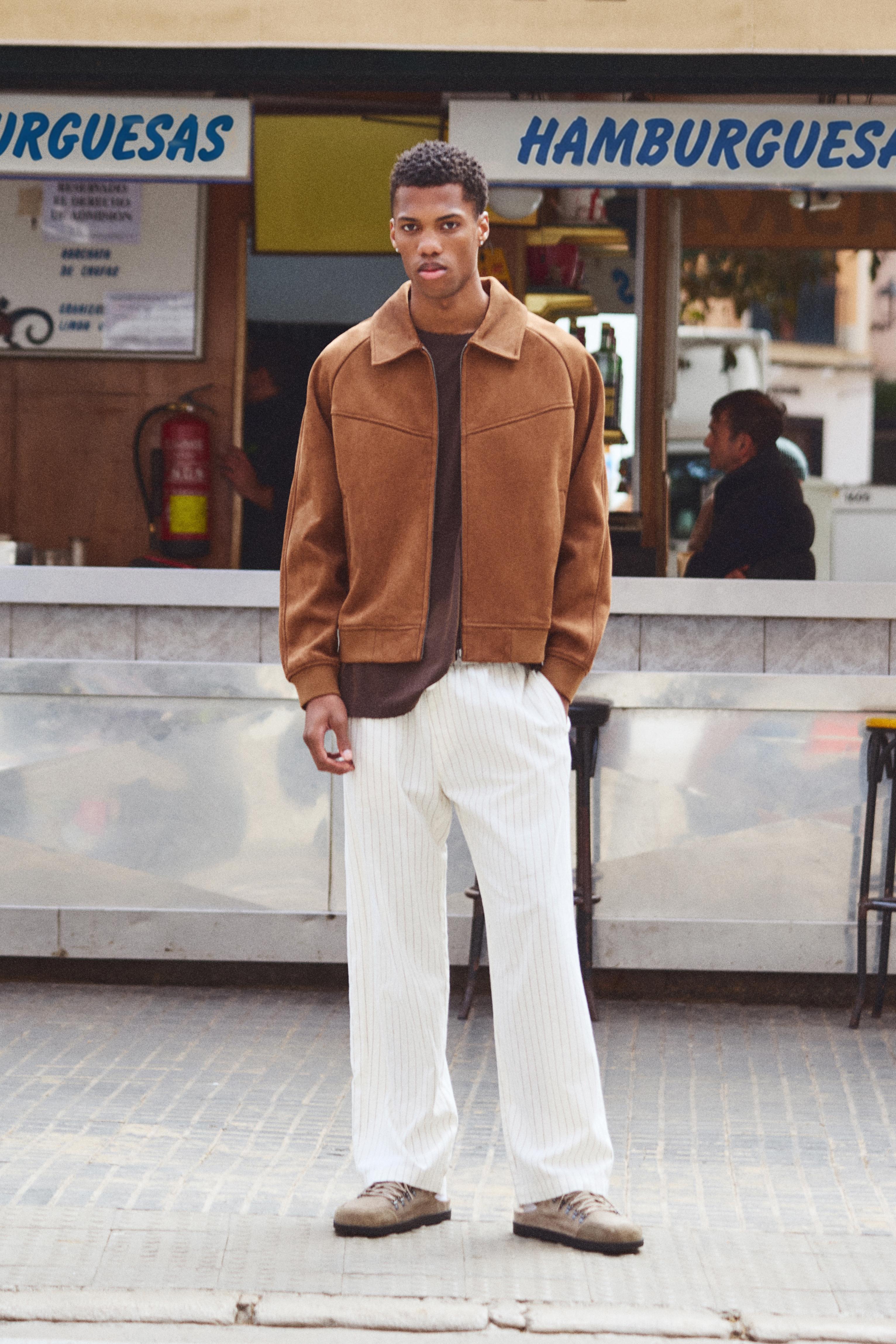 Linen blend jogger trousers — Striped