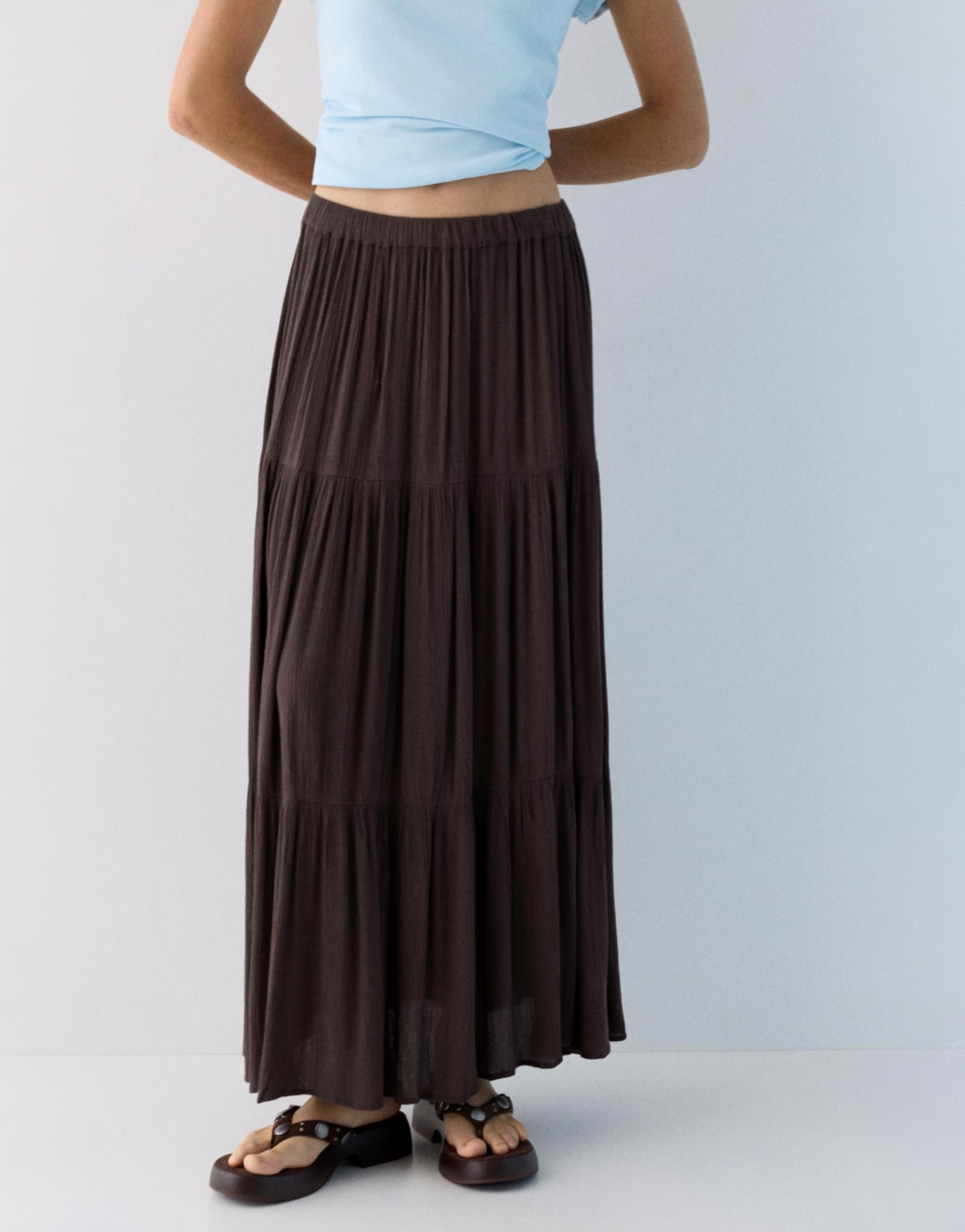 Flowy paneled midi skirt — Brown
