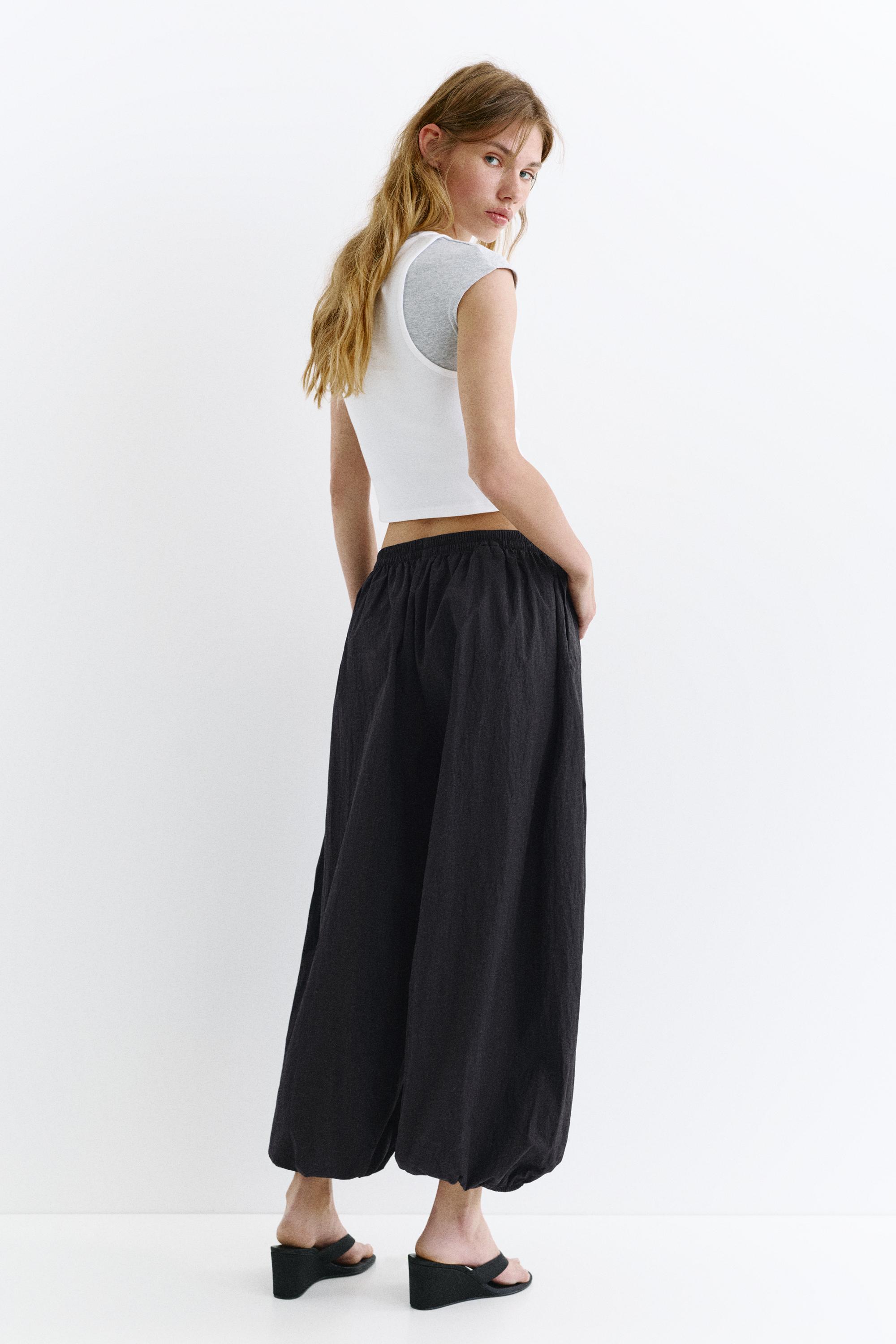 Nylon-effect sarouel trousers — Black