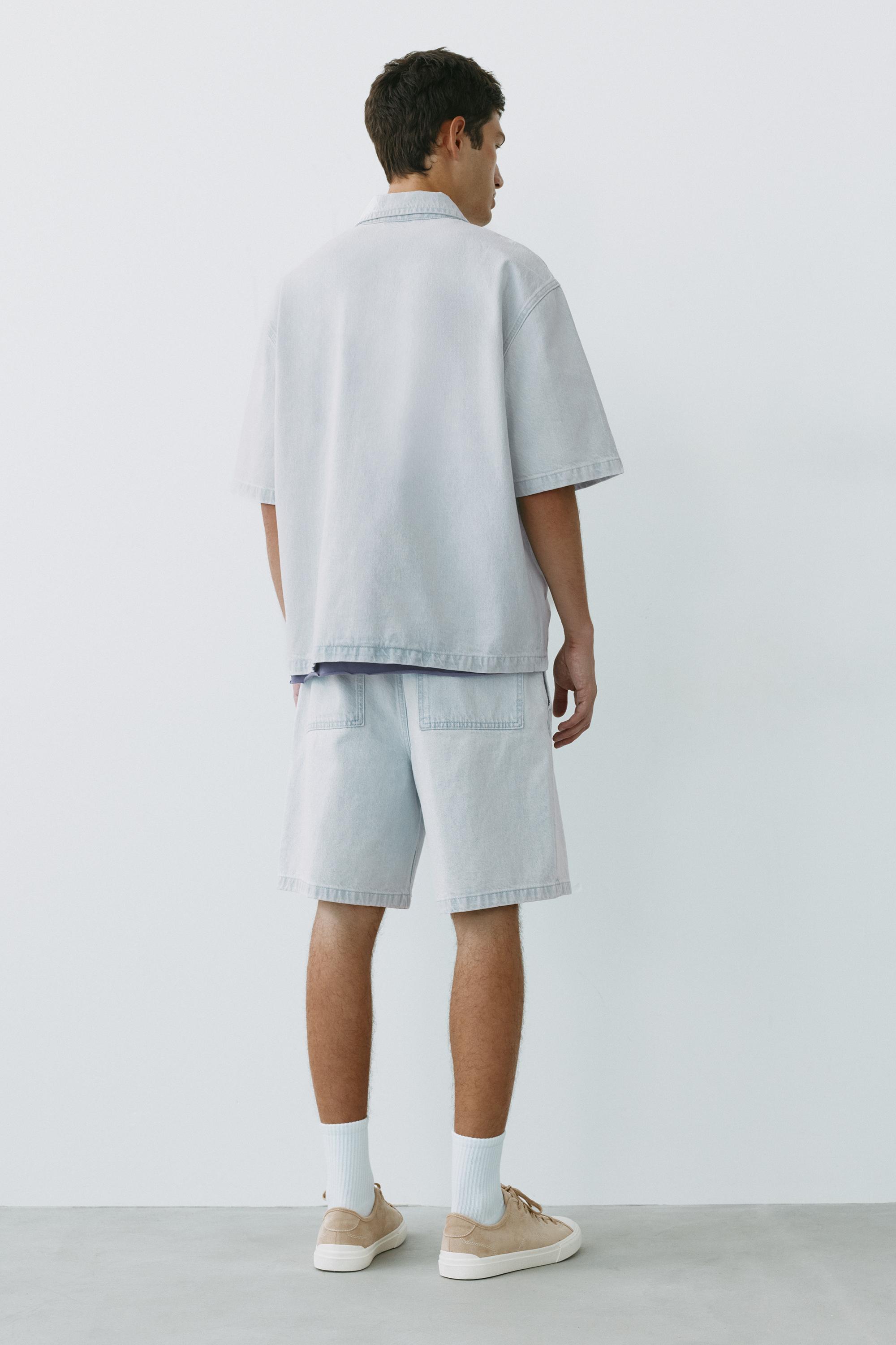 Denim zip-up polo shirt — Sky blue