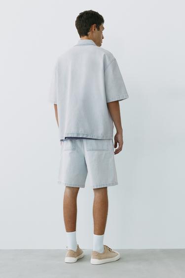 Denim zip-up polo shirt — Sky blue 2