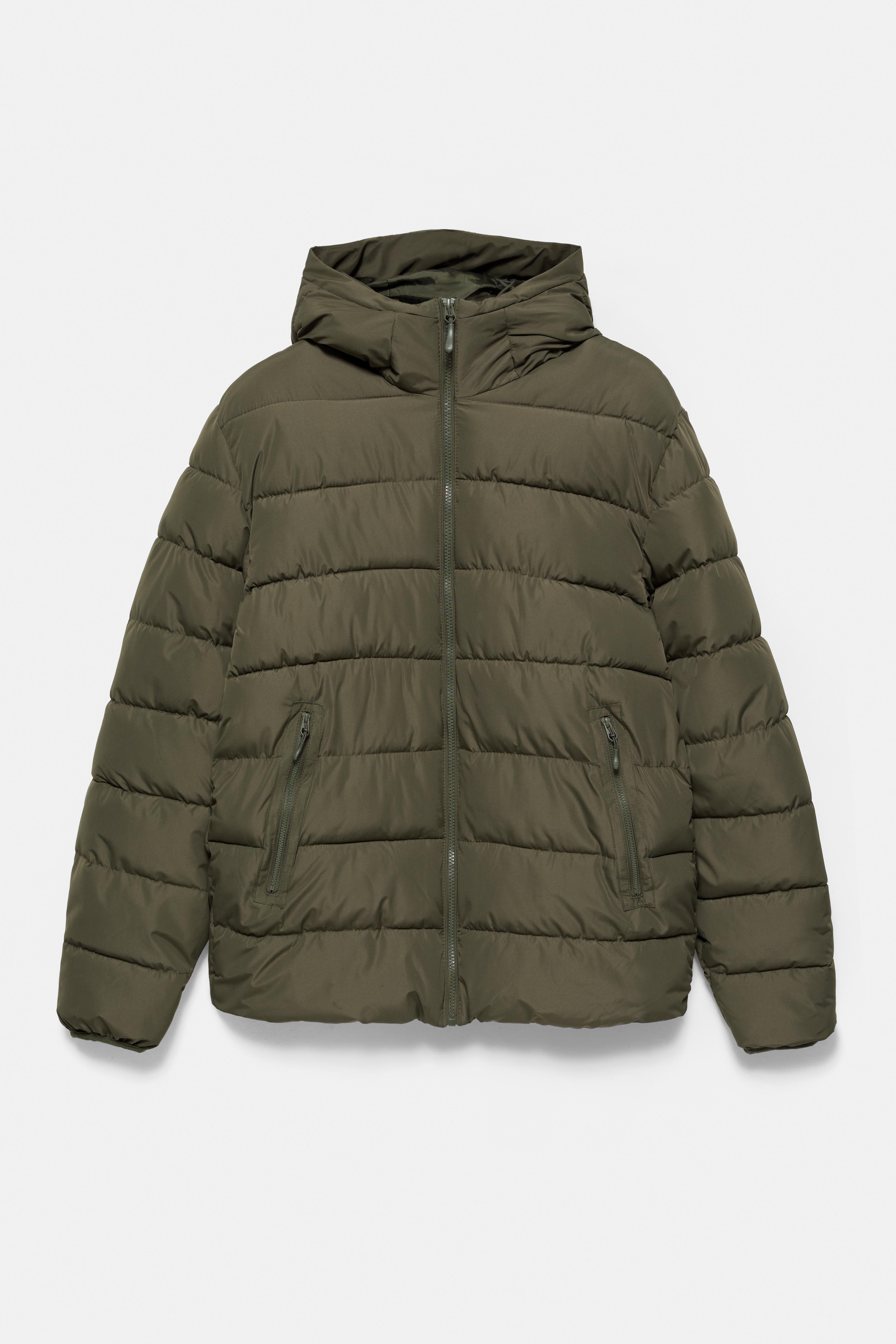 Puffer jacket with hood — Dark khaki