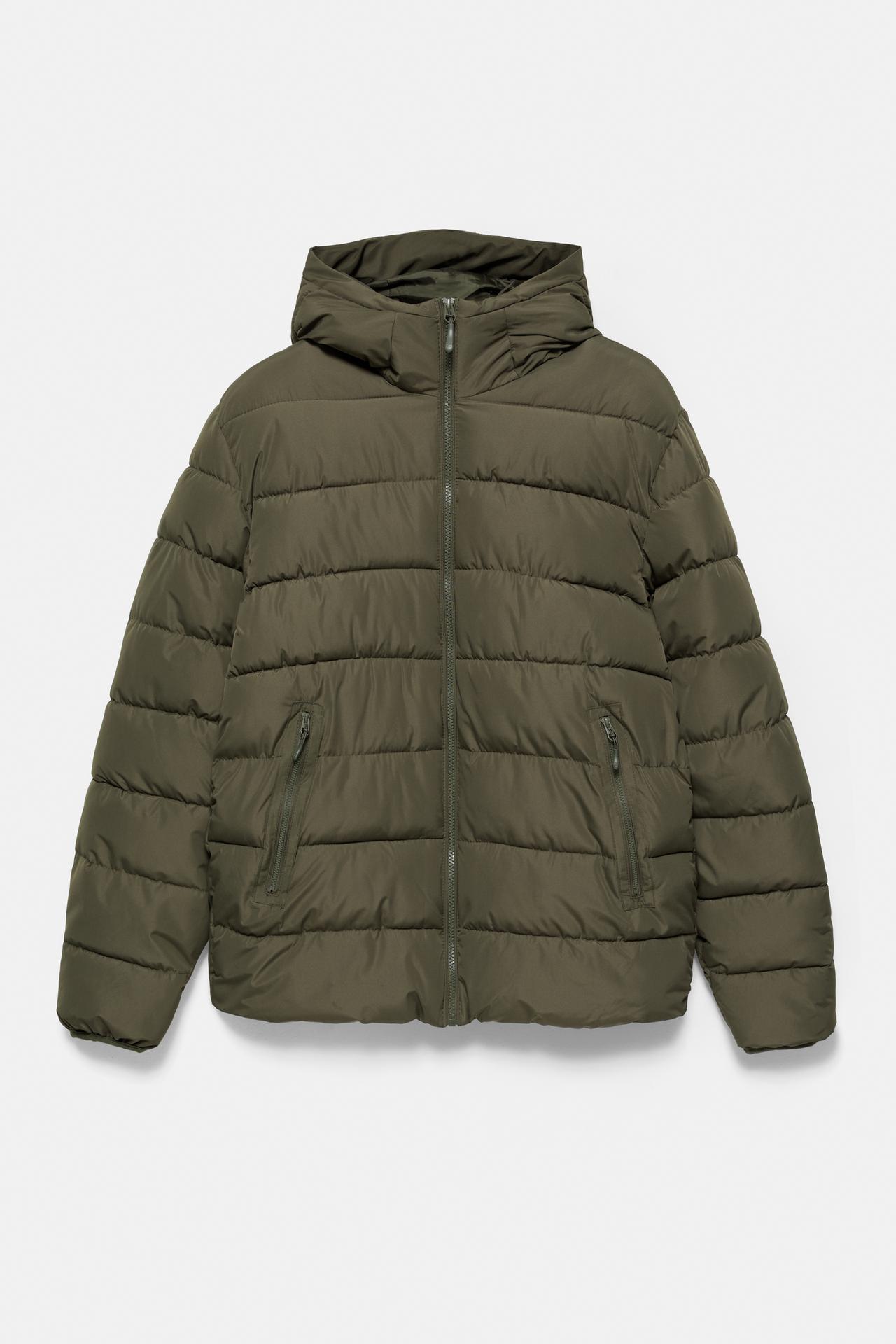 Puffer jacket with hood — Dark khaki
