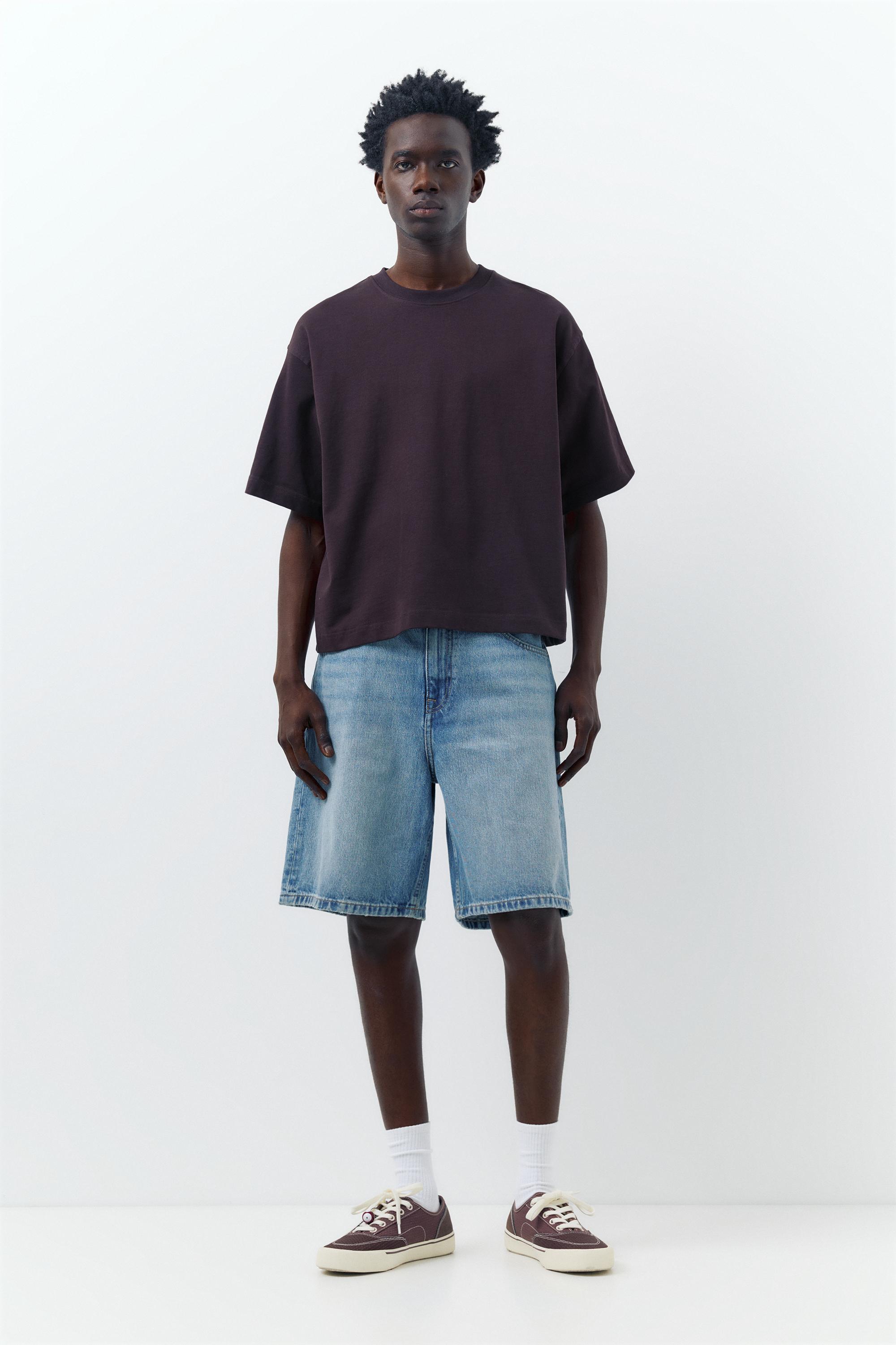 Baggy relaxed fit denim Bermuda shorts — Greenish blue
