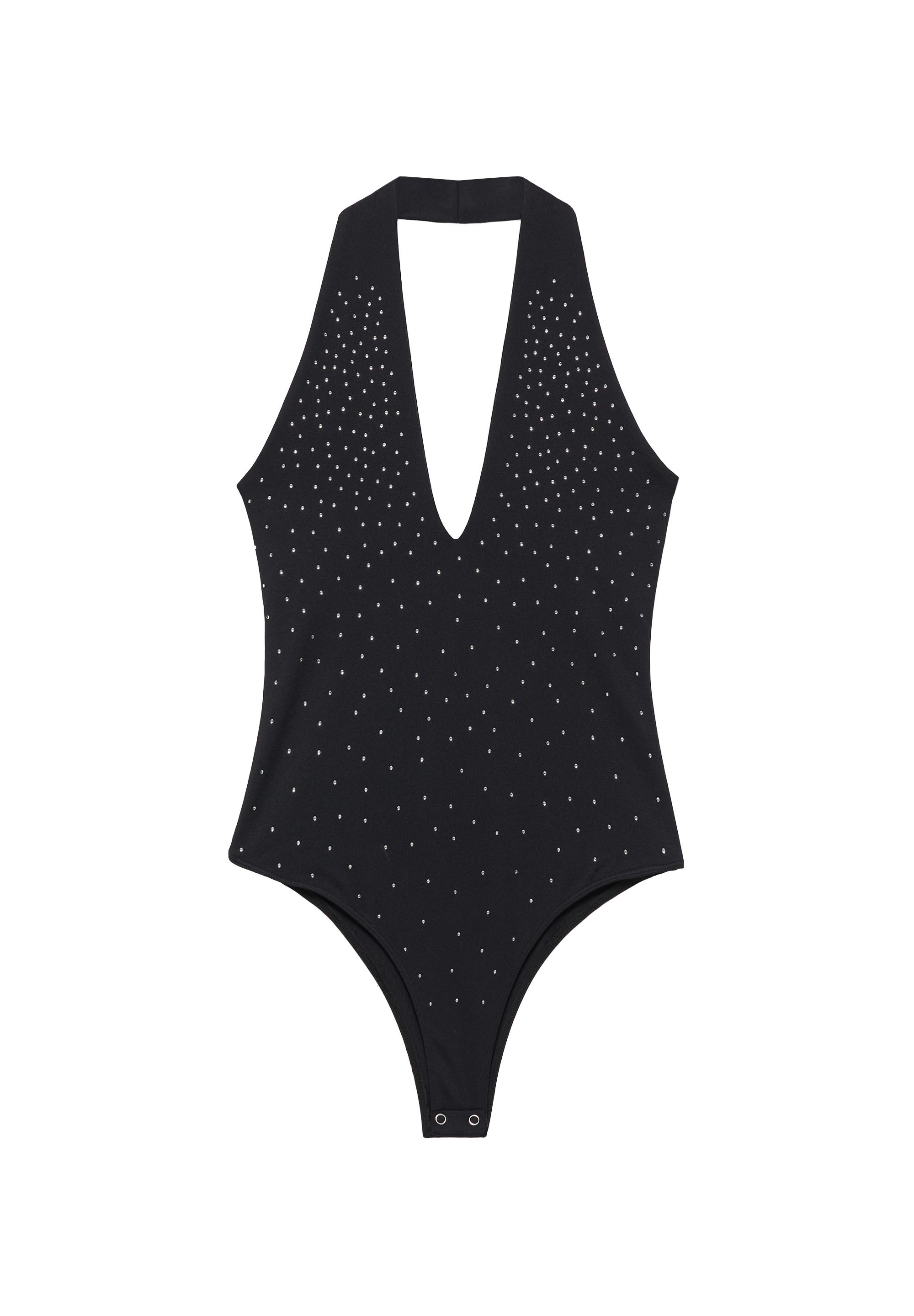 Rhinestone halter bodysuit — Black