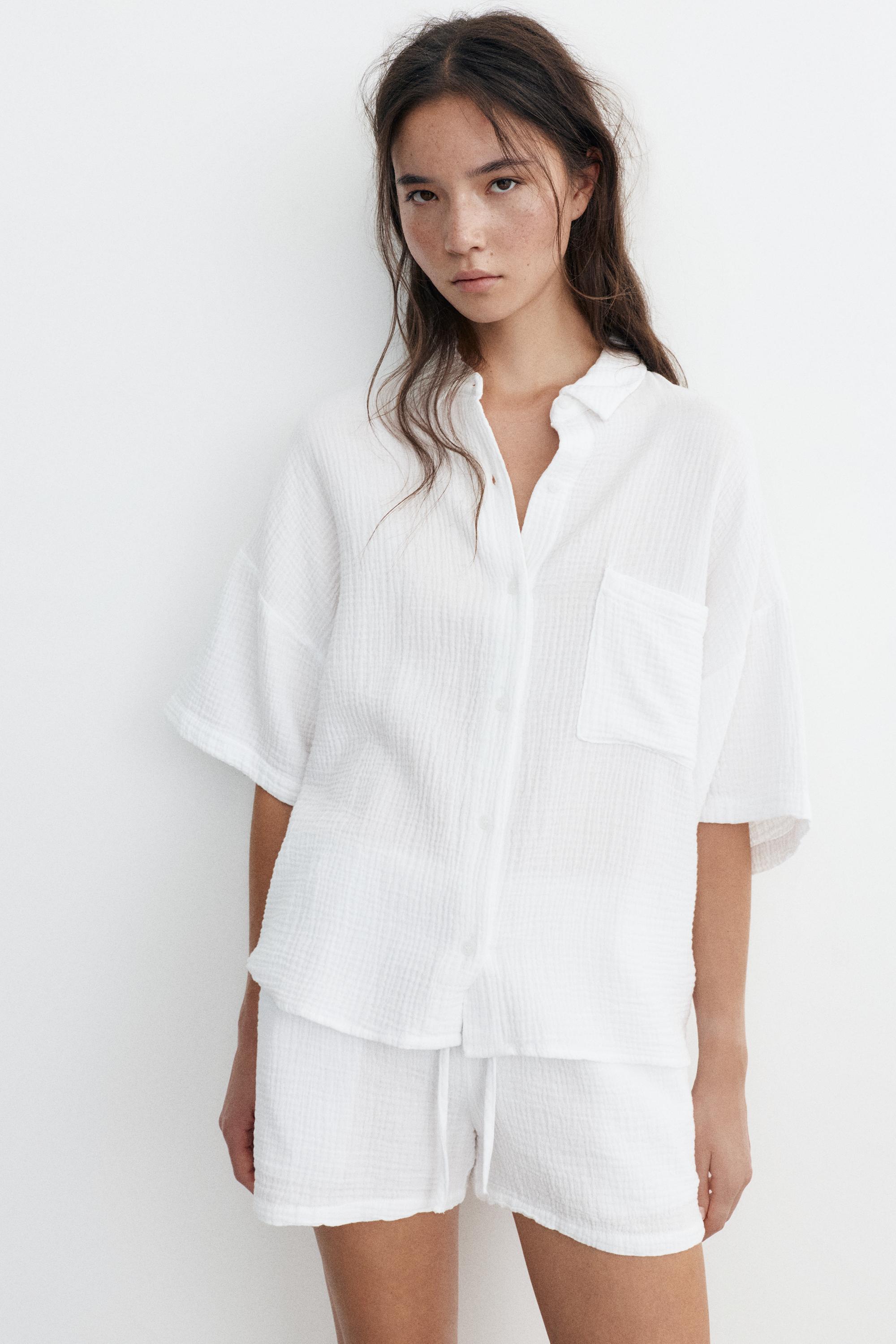 Short sleeve crepe shirt — White