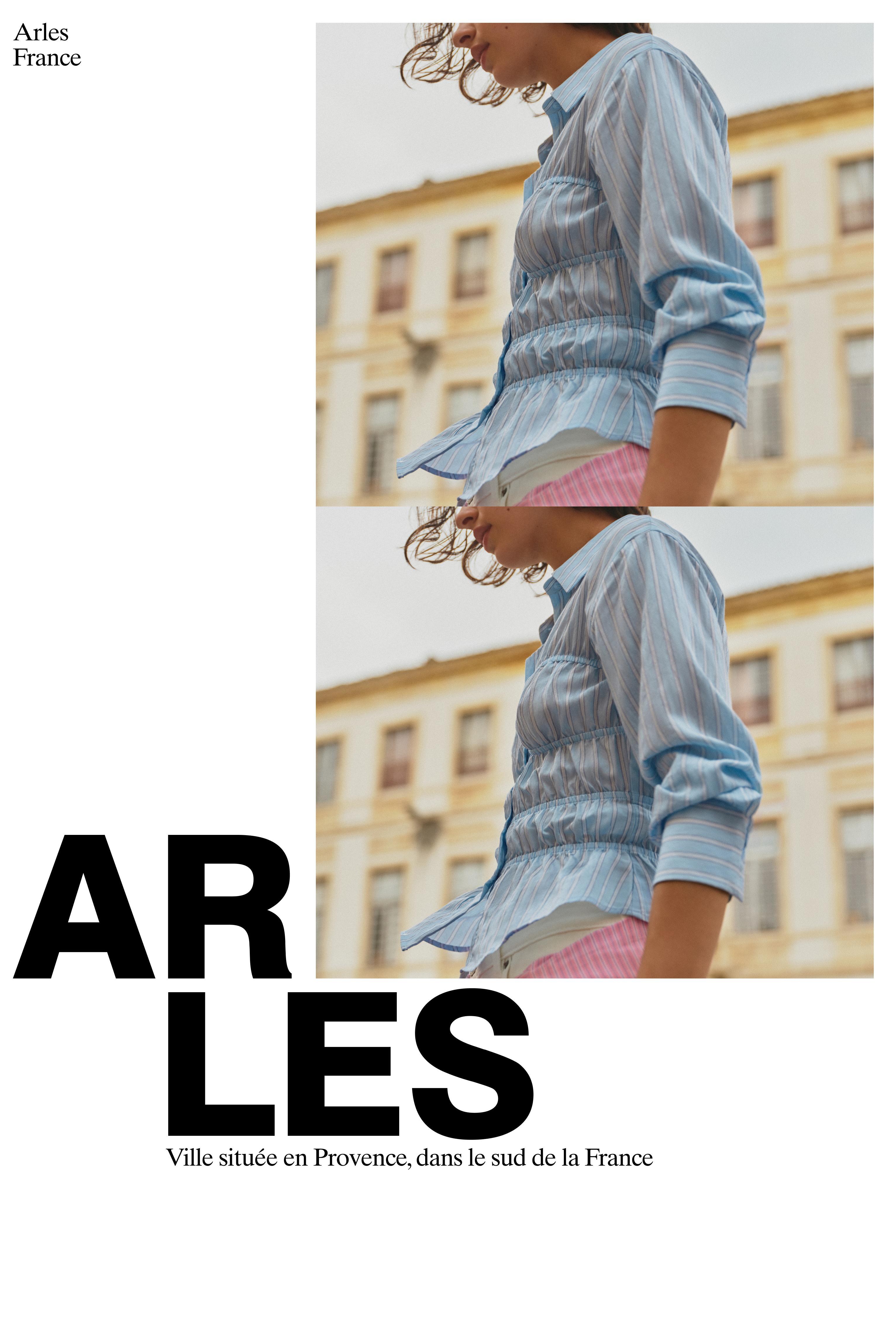 Striped long sleeve gathered shirt — White/Sky Blue