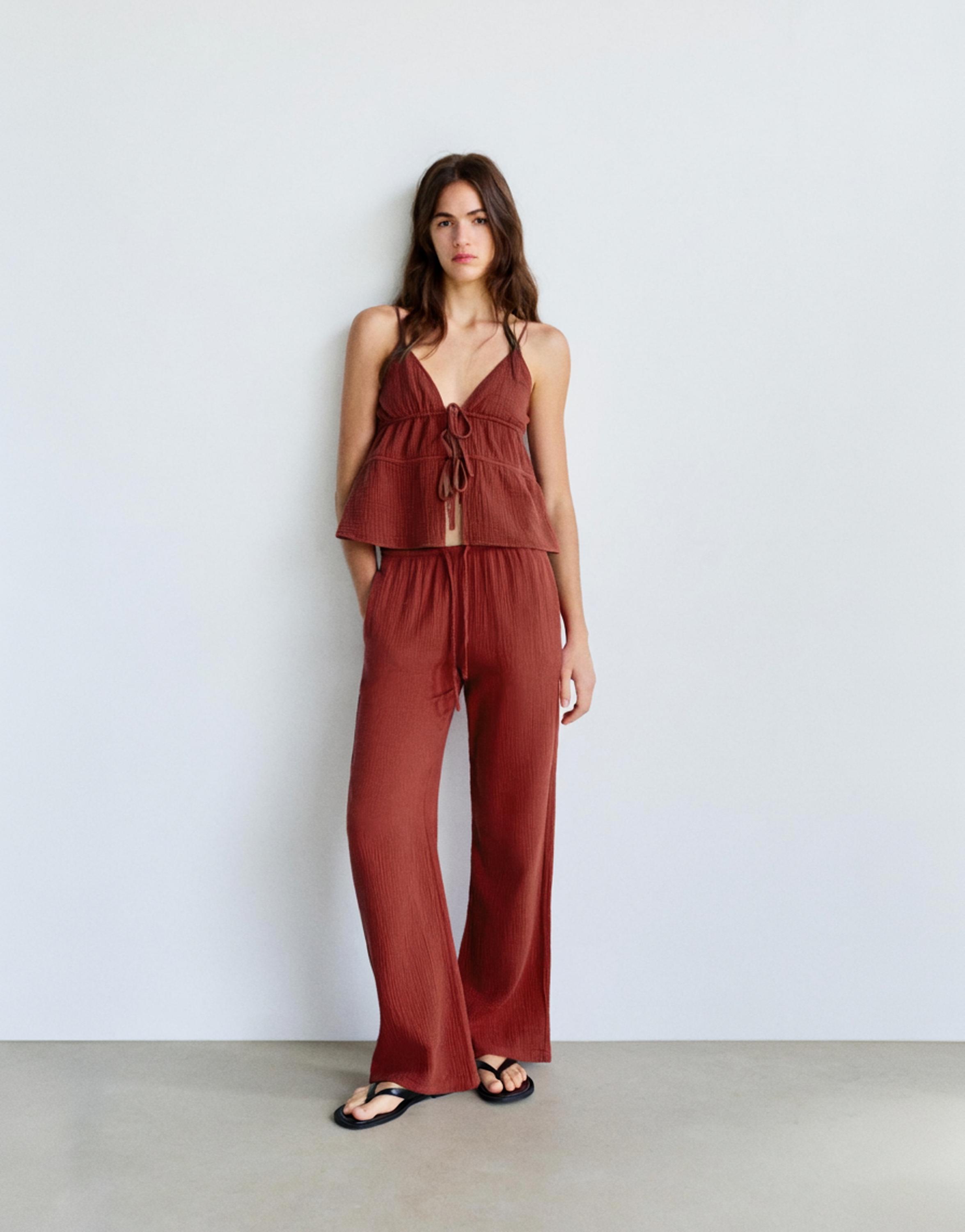 Flowing crepe trousers — Russet