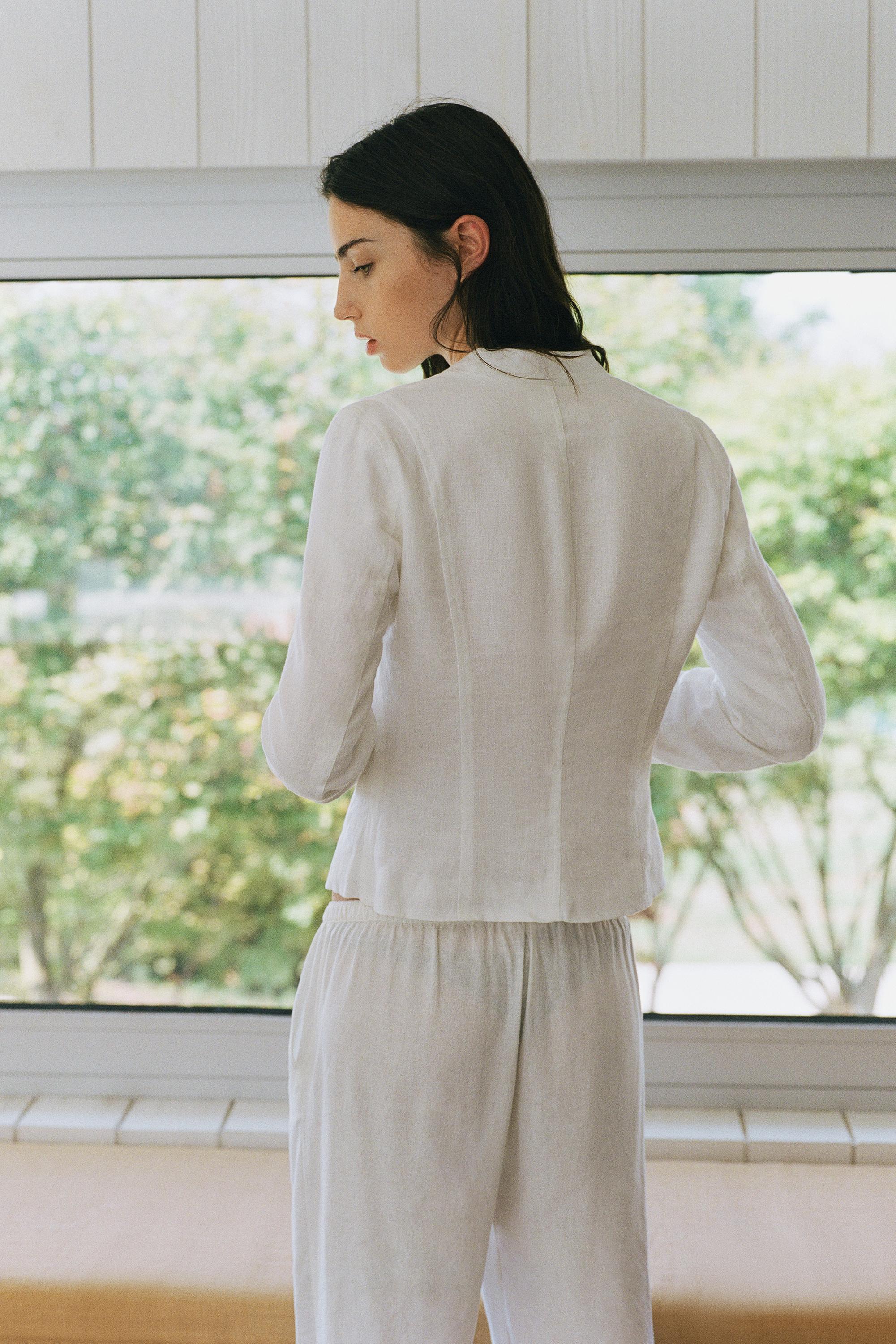 100% linen toggle jacket — White