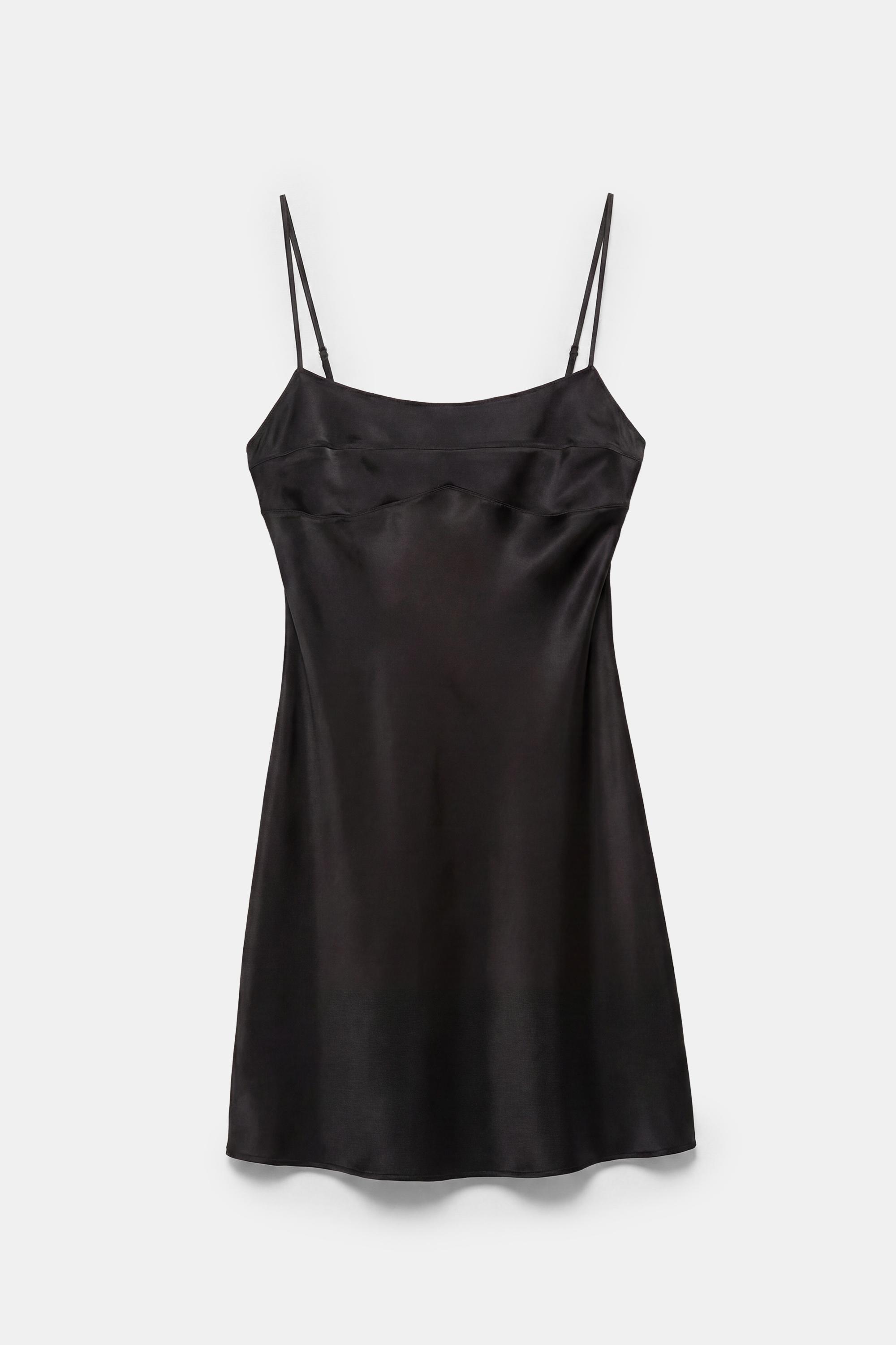 Short satin strappy dress — Black