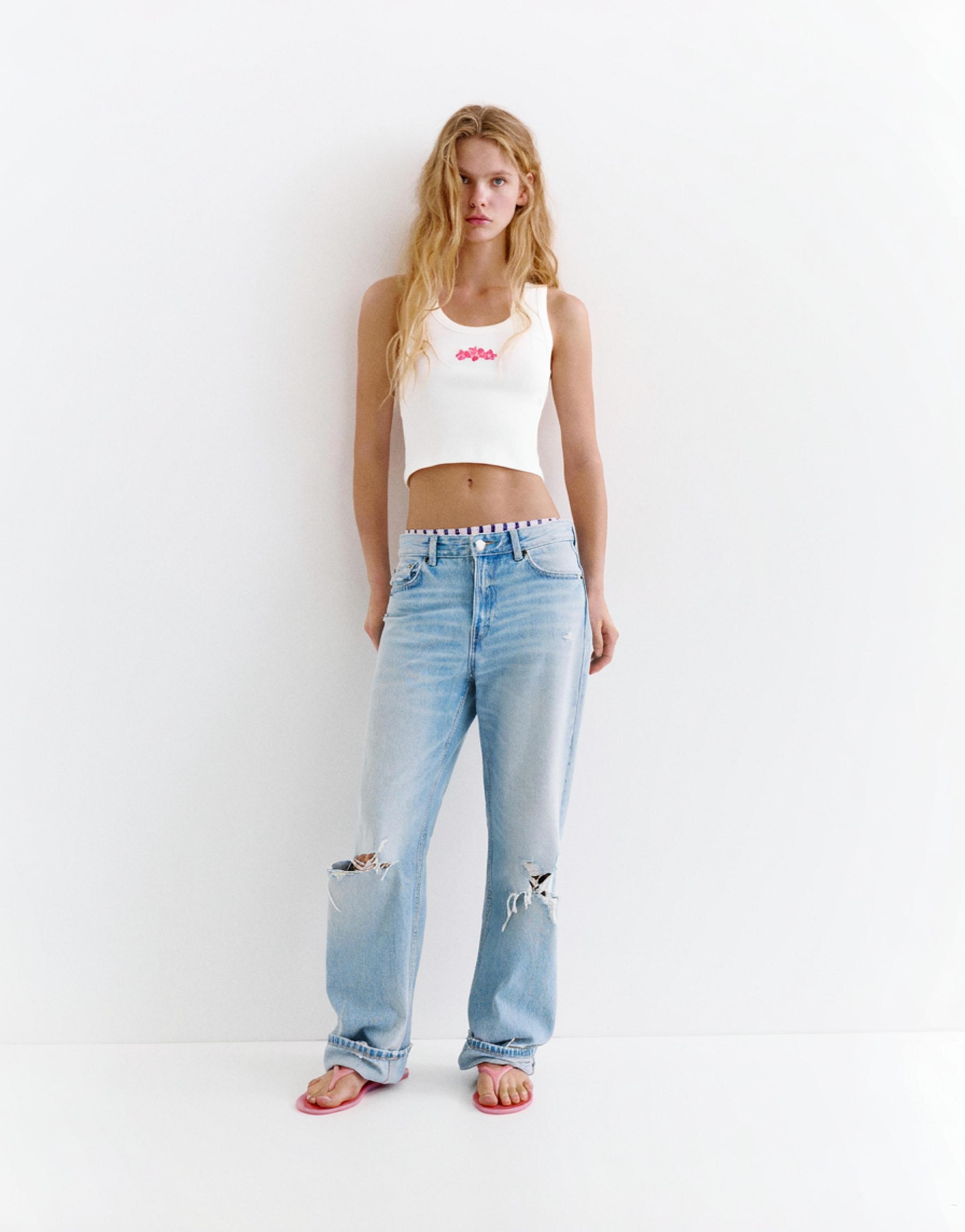 Floral embroidered tank top — Ice