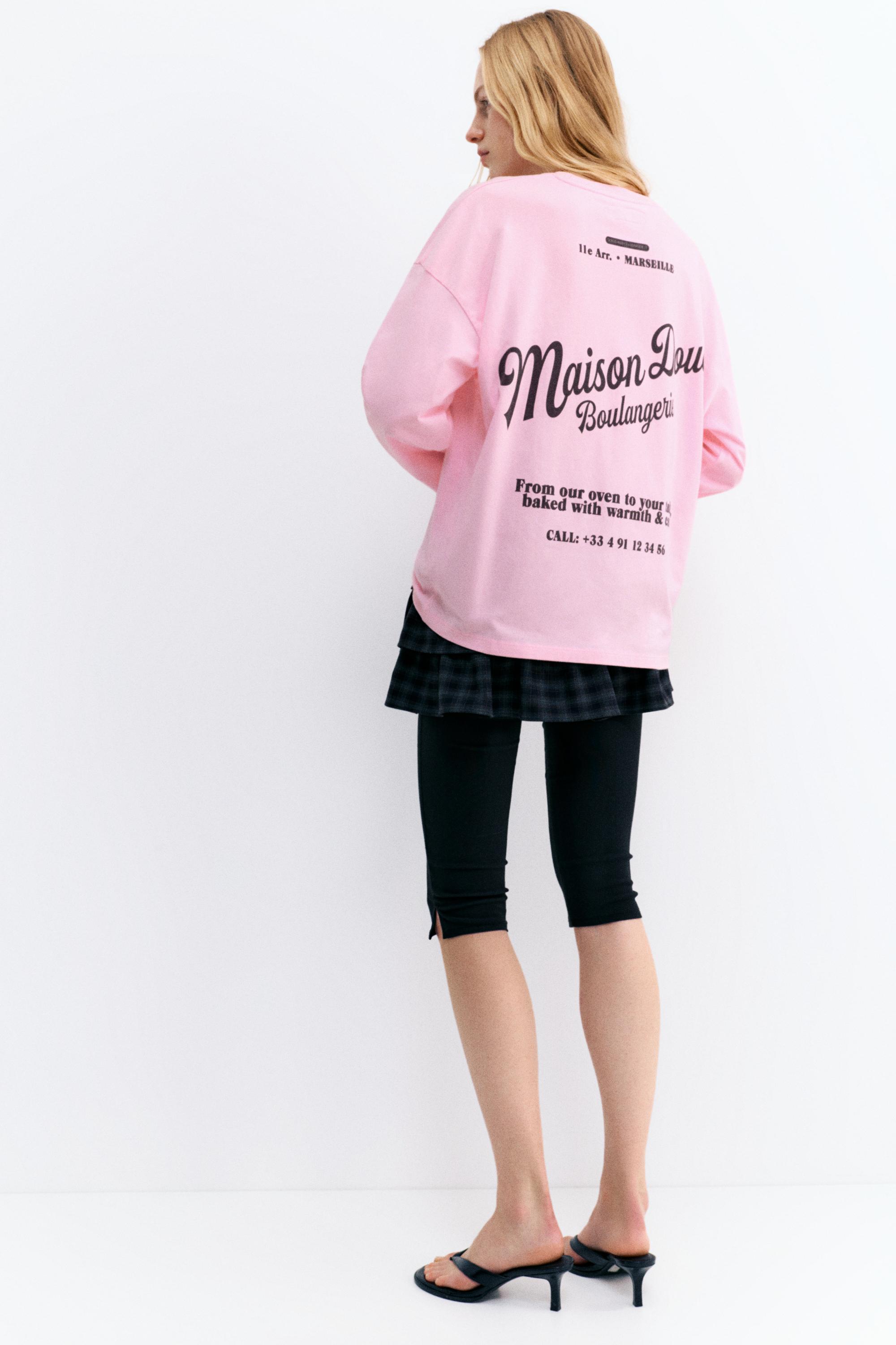 Pembe yazılı uzun kollu tişört - Görsel 8