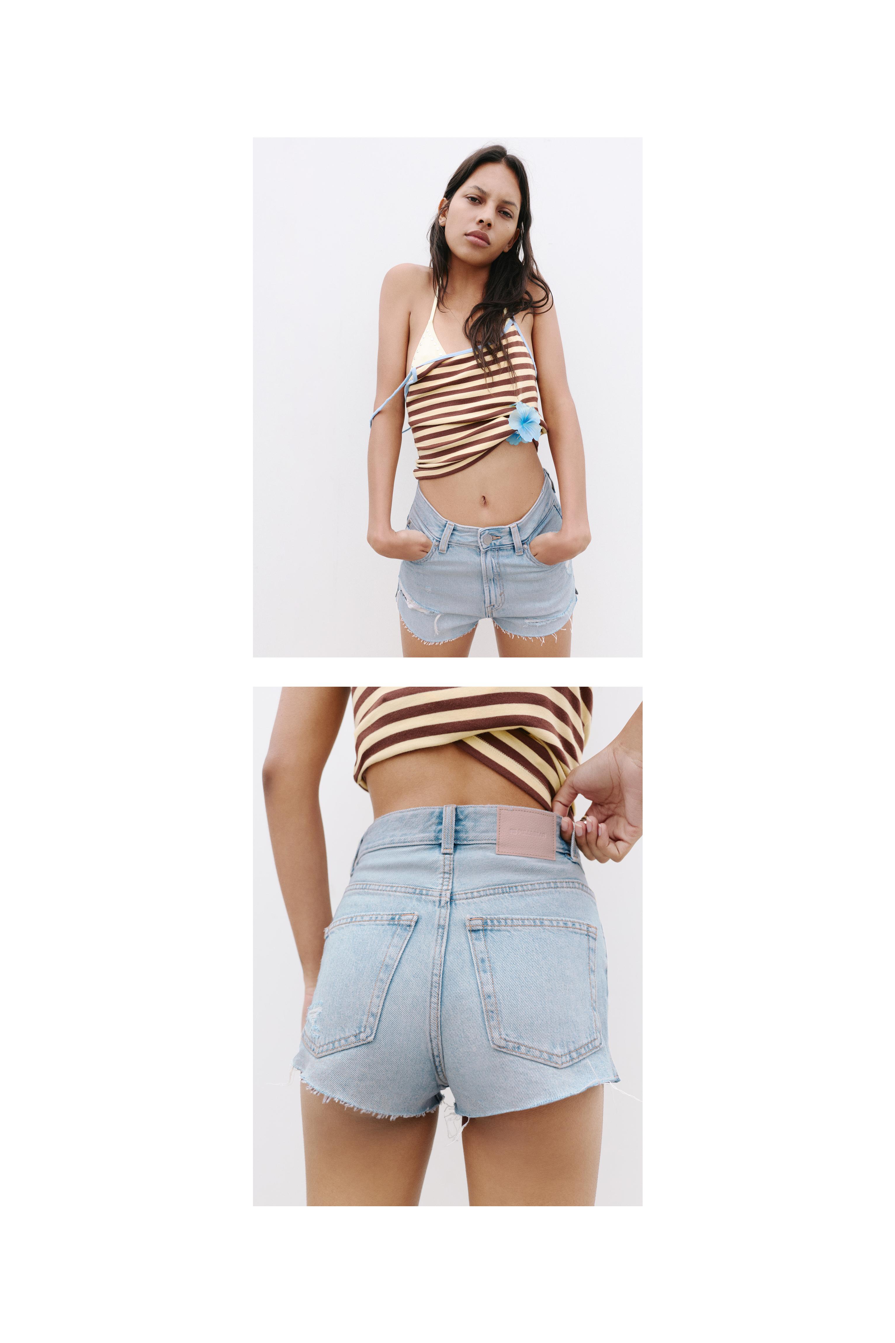 Mom fit ripped denim shorts — Pale blue