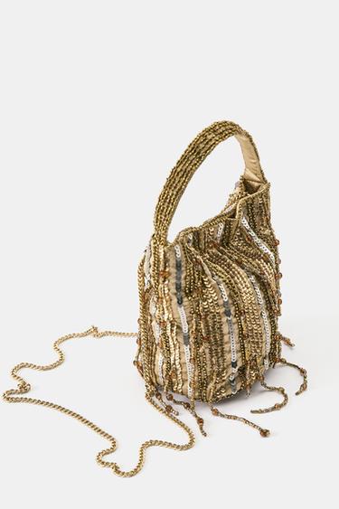 Suede beaded bucket bag — Gold 3