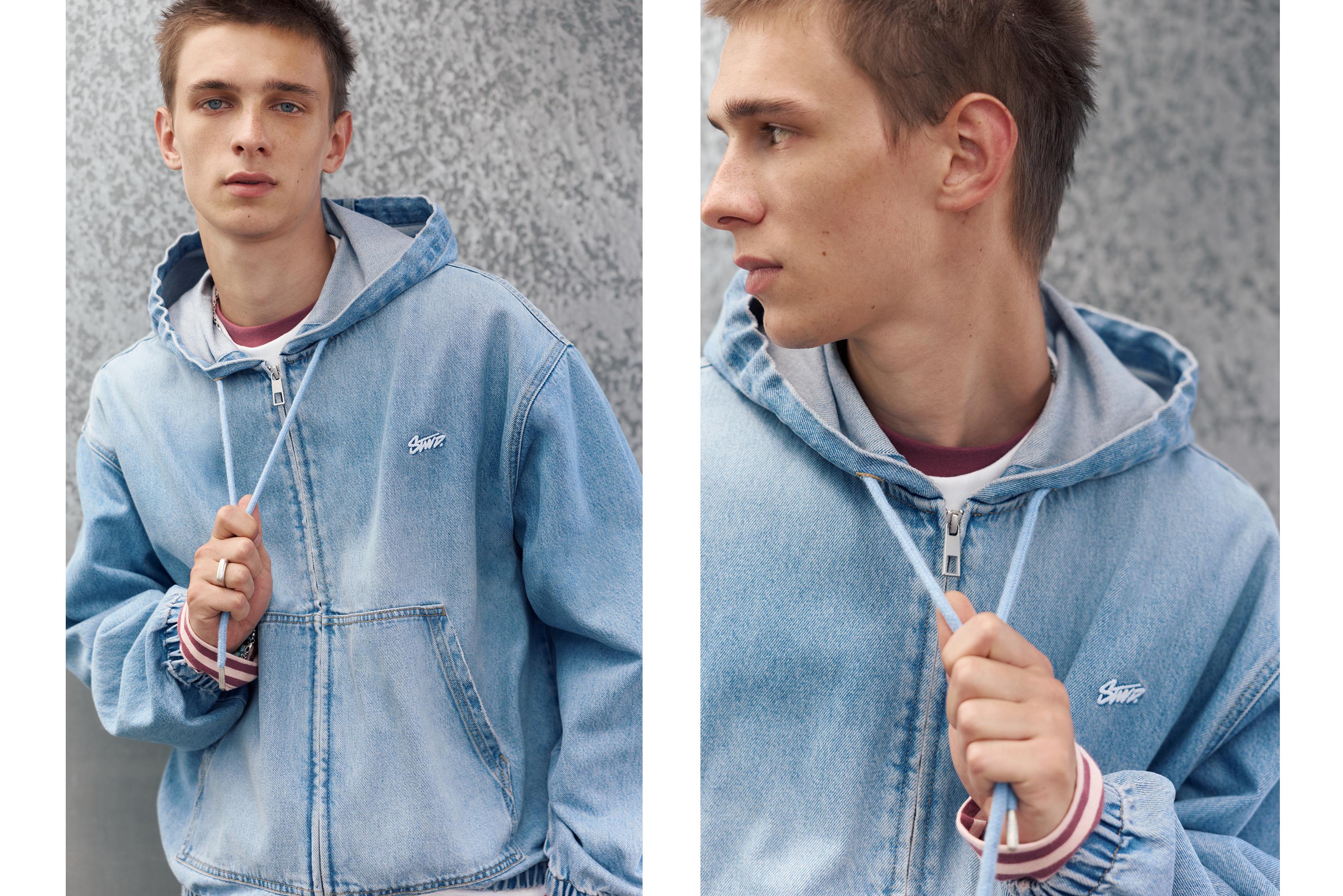 STWD zip-up hooded jacket — Medium blue