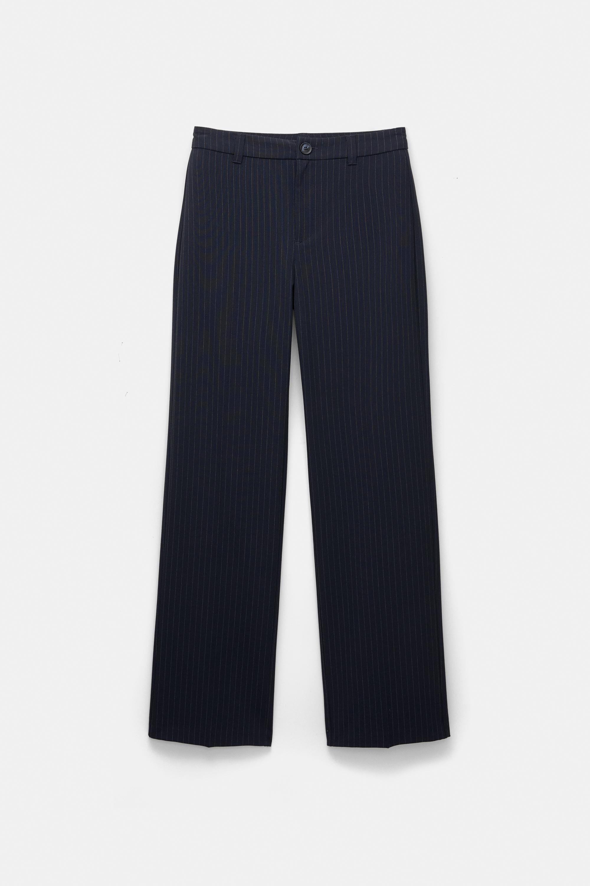 Smart high-waist straight-leg trousers — Striped