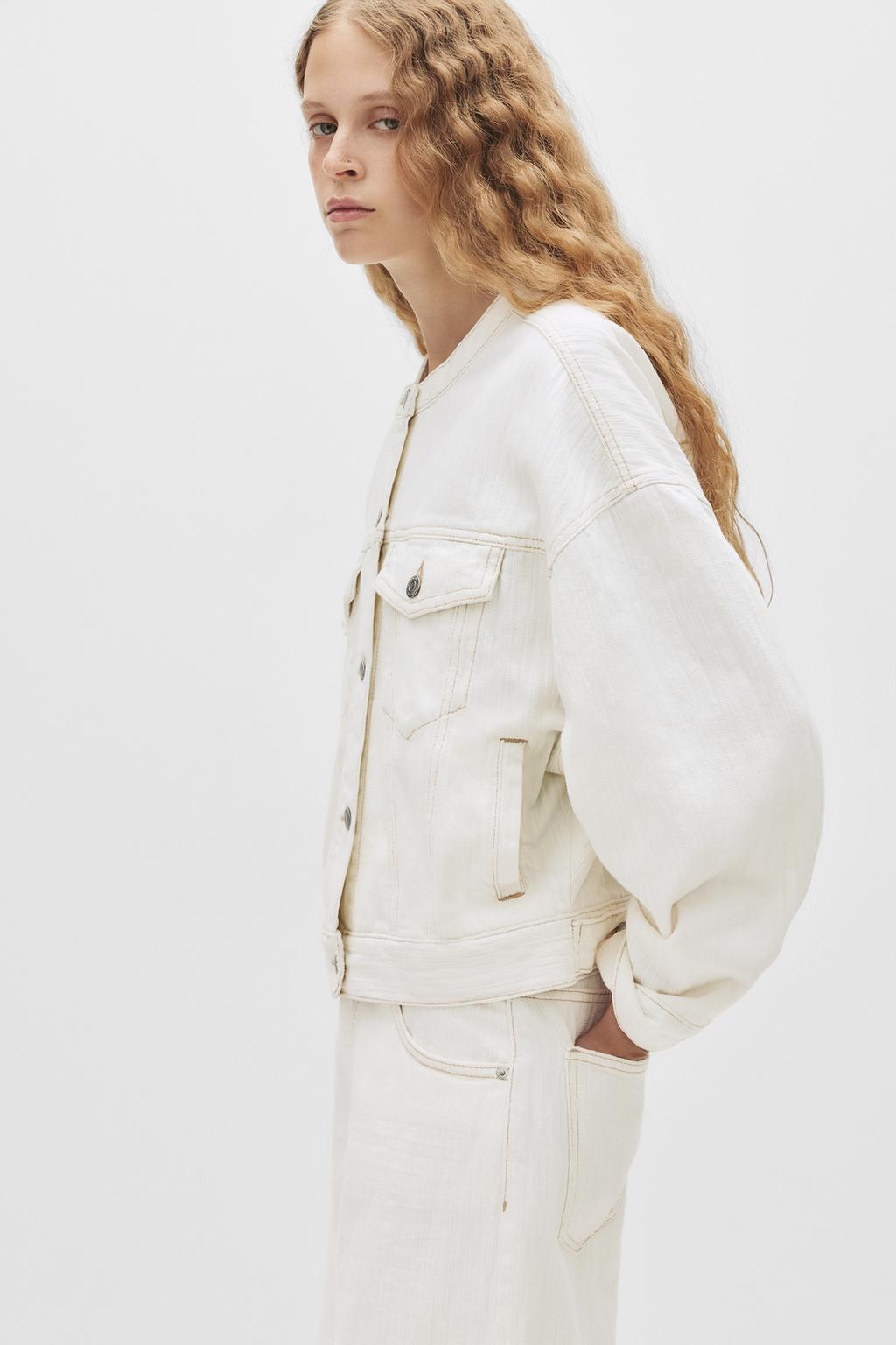 Veste en jean texturée blanche pull&bear