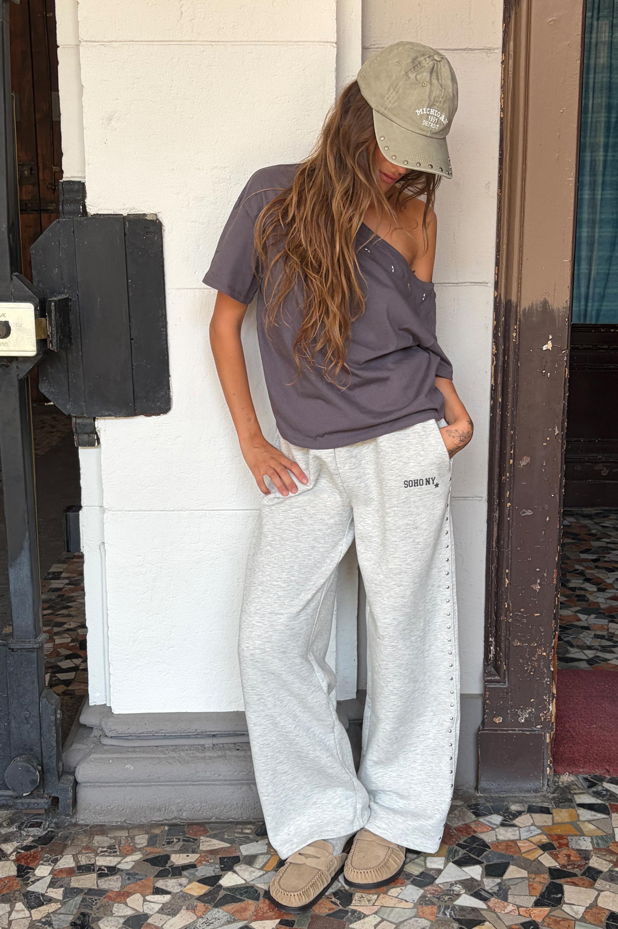 Studded joggers — Grey marl
